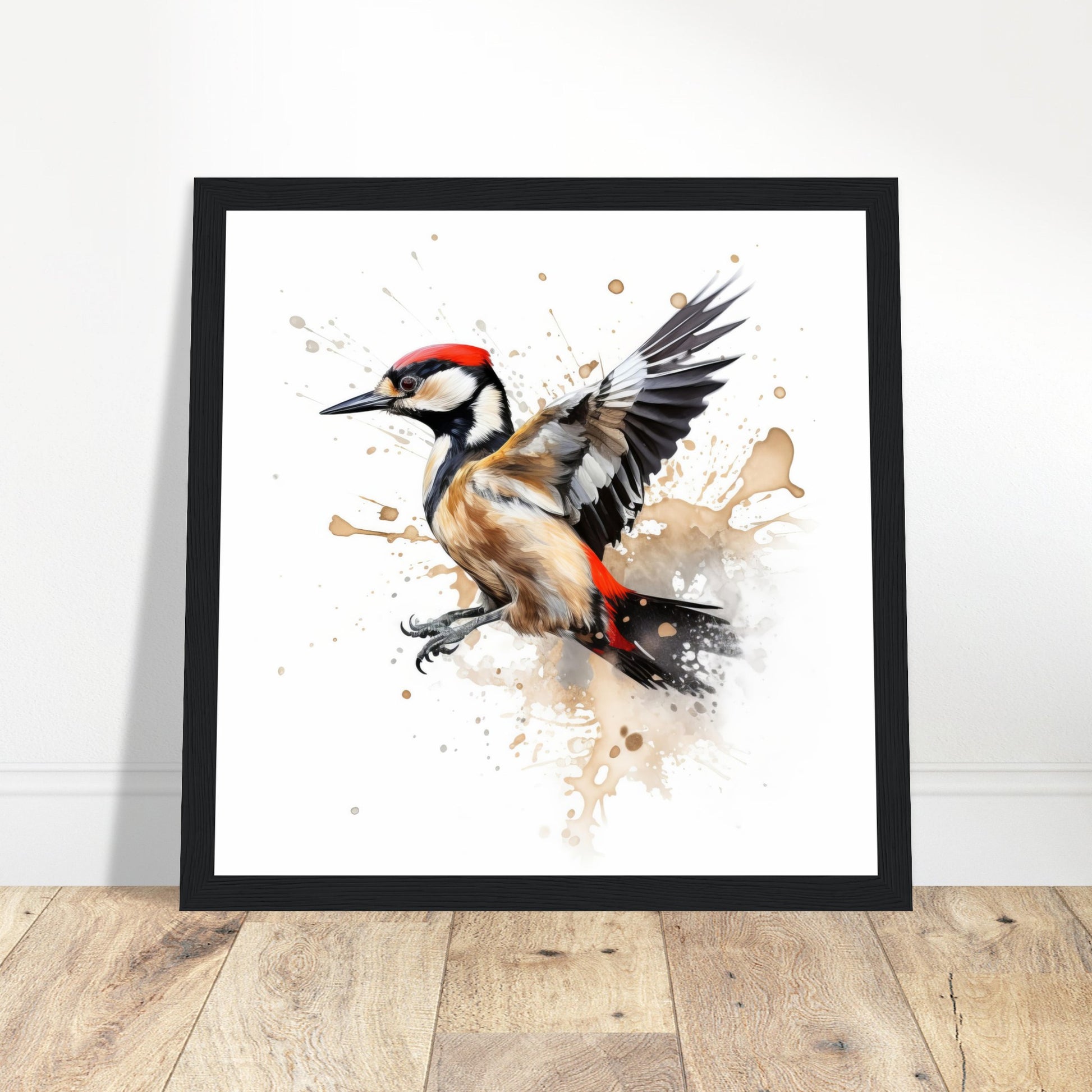 Great Spotted Woodpecker Print - Print Room Ltd White frame 30x30 cm / 12x12"