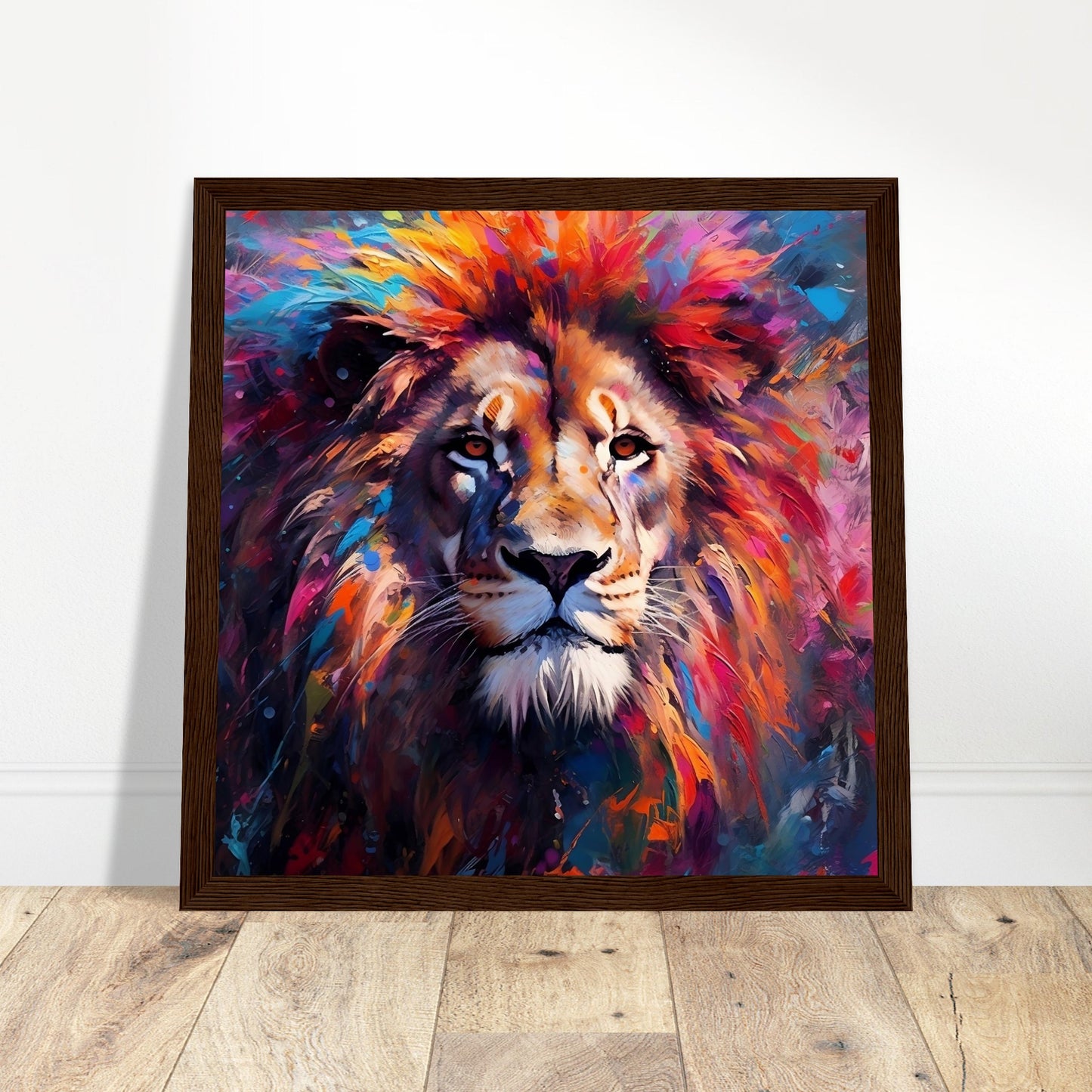 Lion Art Print - Print Room Ltd Dark wood frame 70x70 cm / 28x28"