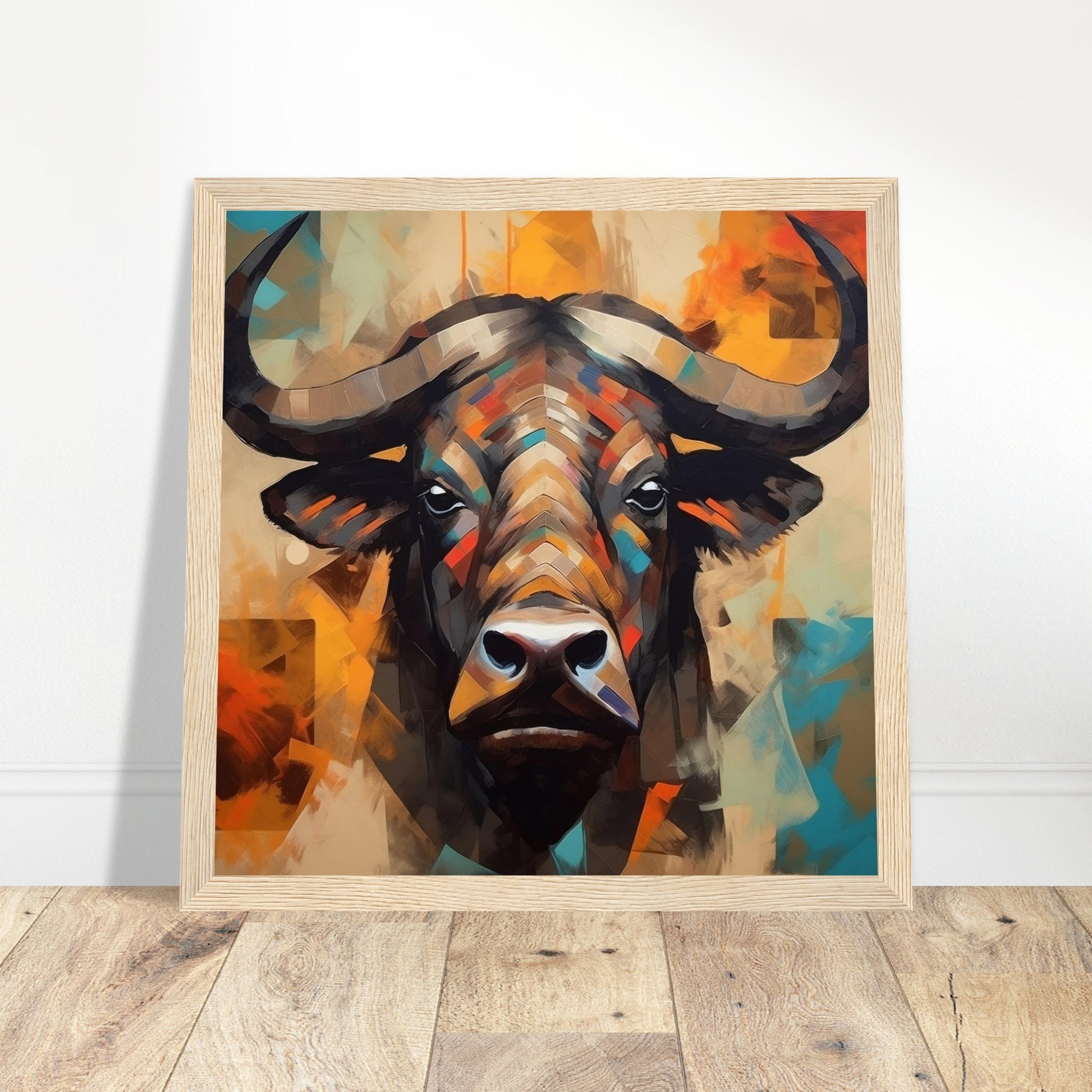 Colourful Buffalo Artwork - Print Room Ltd Dark wood frame 30x30 cm / 12x12"