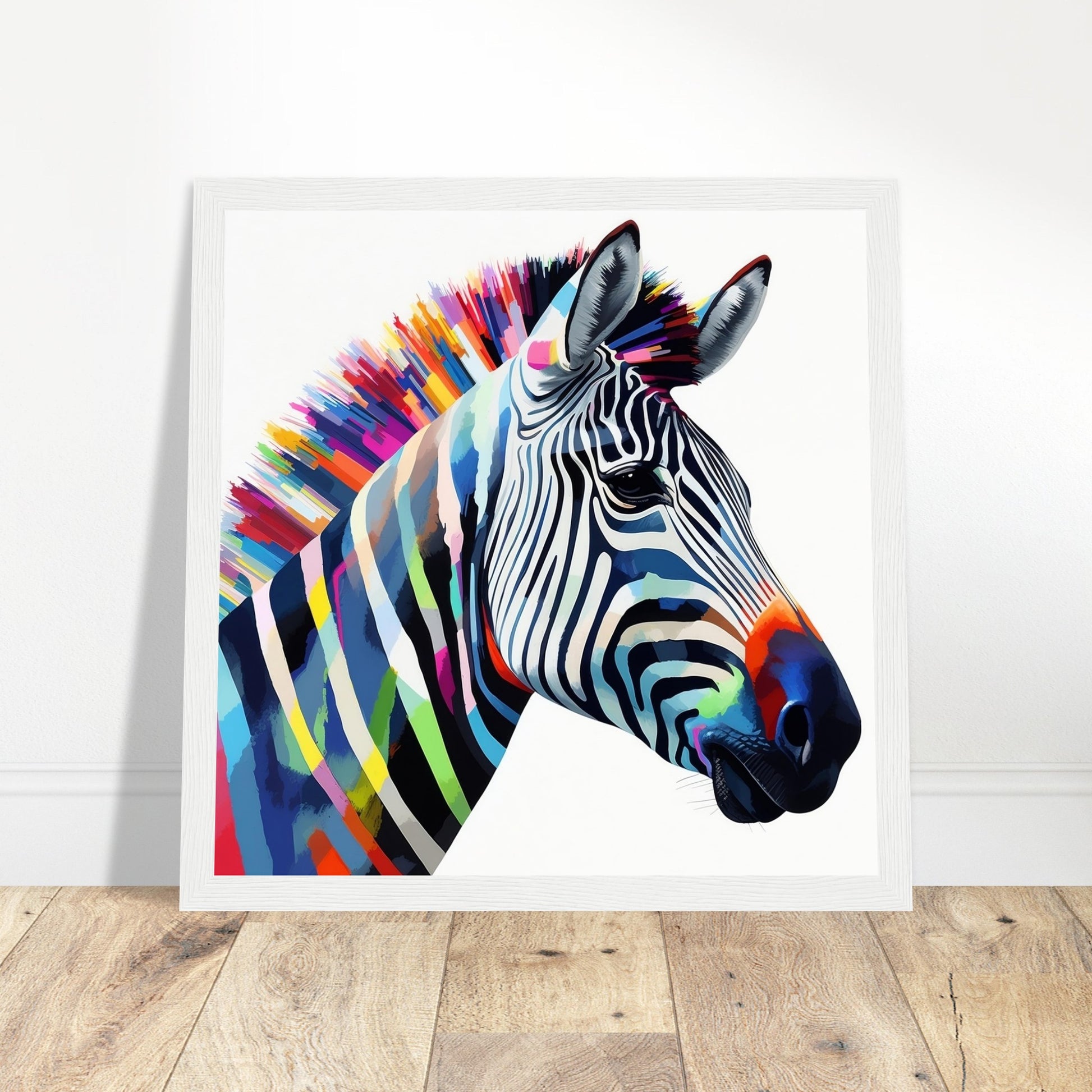 Colourful Zebra Artwork - Print Room Ltd Dark wood frame 70x70 cm / 28x28"