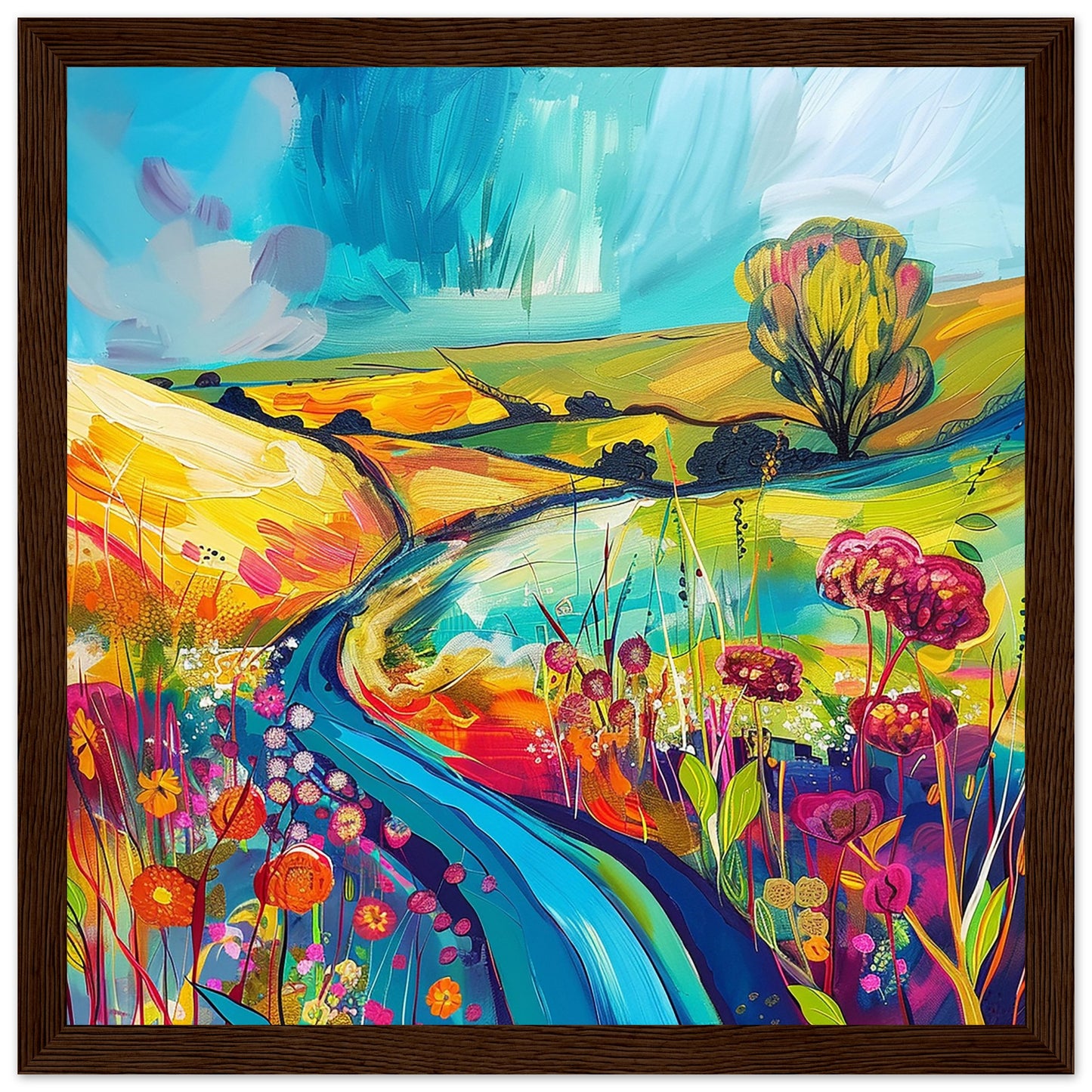 Floral Fantasia: A Journey Through Colour dark wood framed art print | by Print Room Ltd