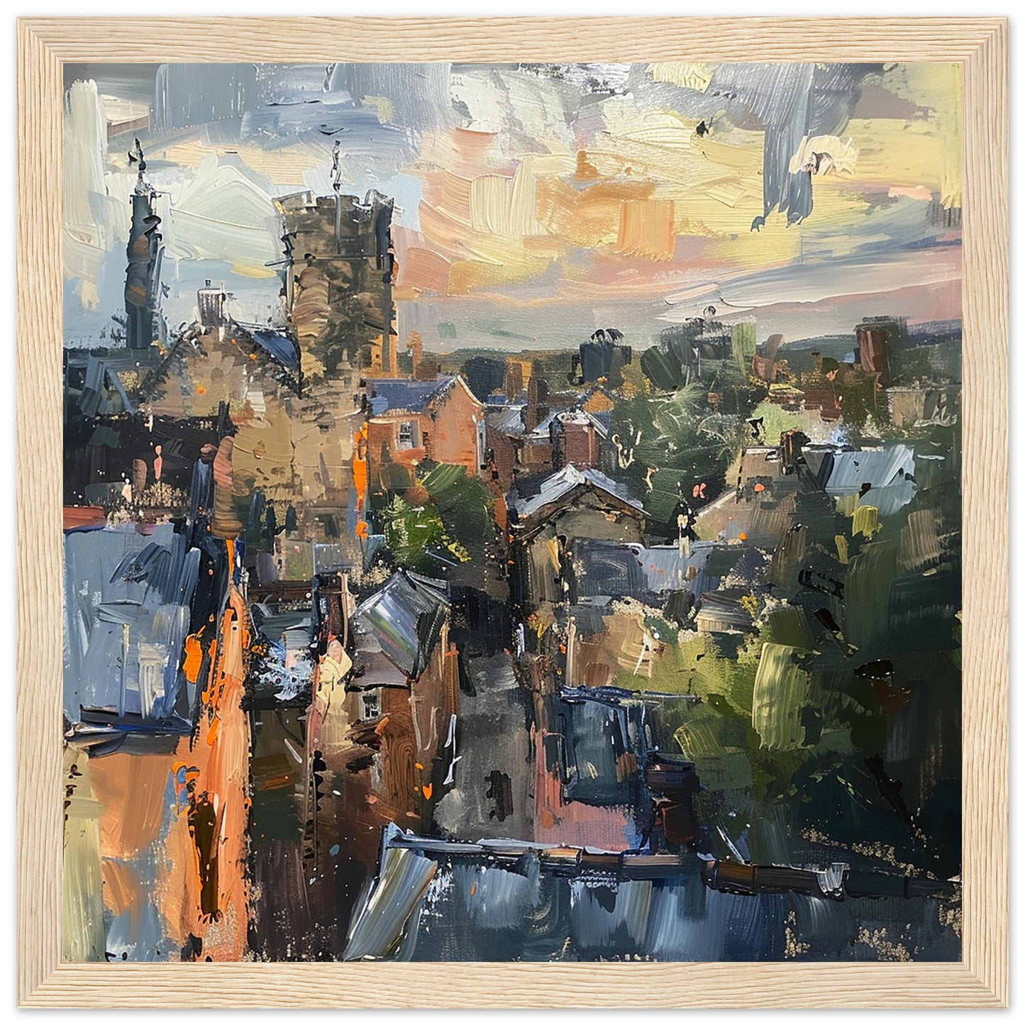 Dawn at Ludlow: Townscape Textures Art Print Framed in wood | by Print Room Ltd