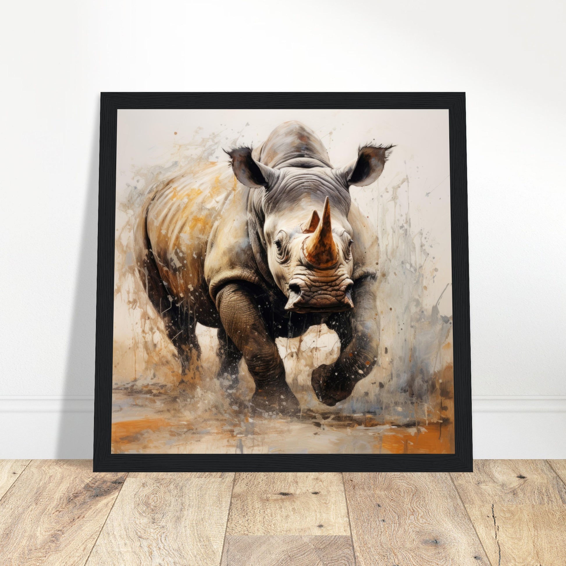 Rhino Wild Art Print - Print Room Ltd Dark wood frame 50x50 cm / 20x20"