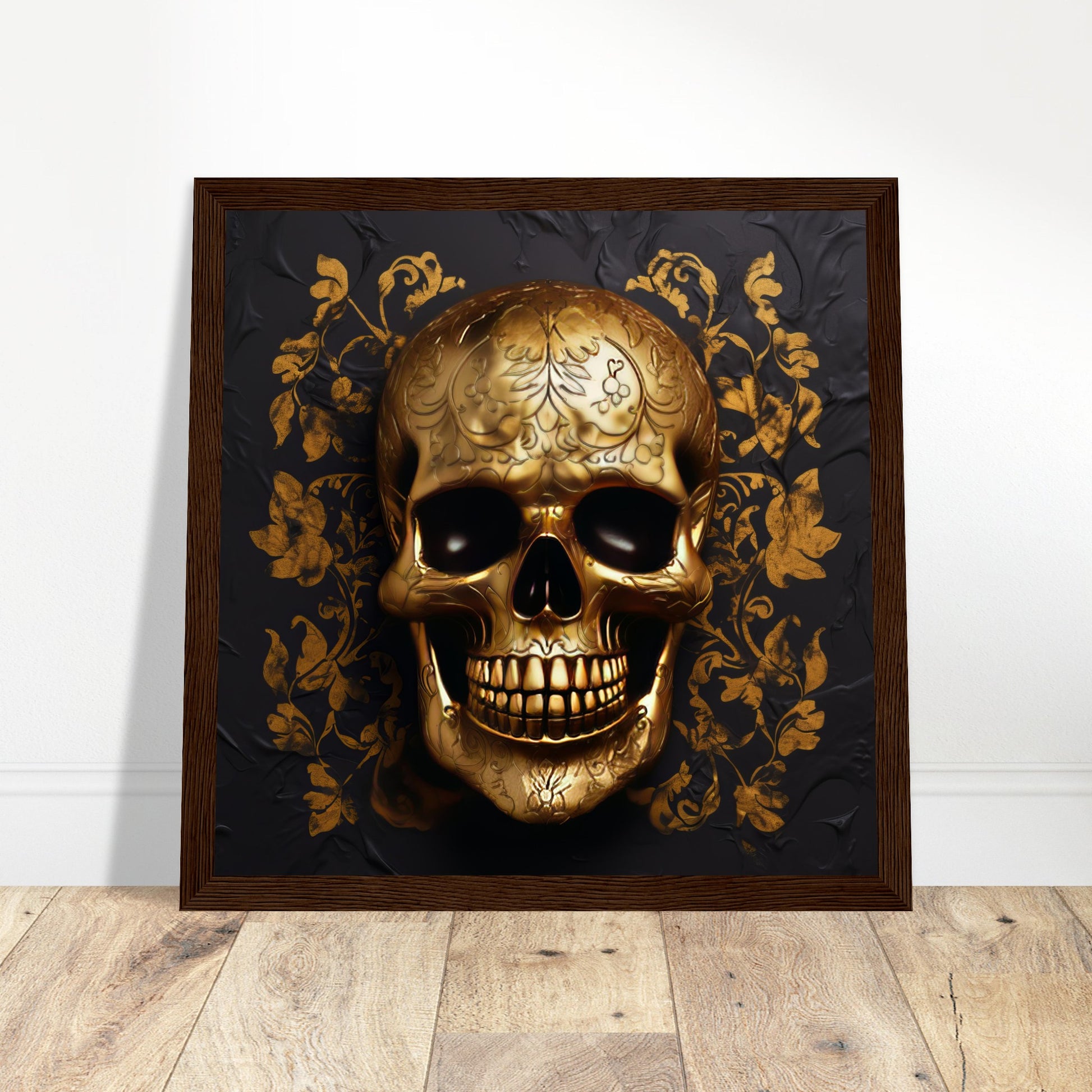 Gilded Reverie - Gold Skull Print - Print Room Ltd White frame 50x50 cm / 20x20"