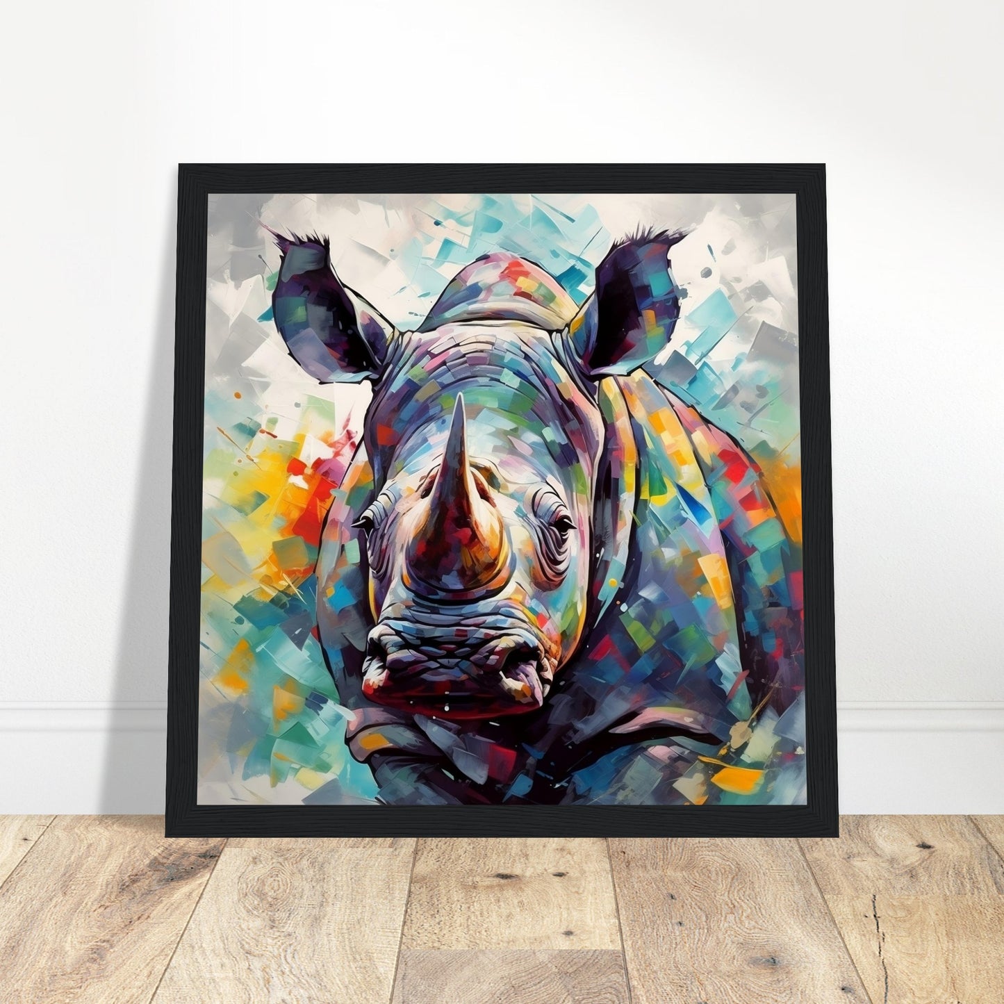 Radiant Rhino Artwork #2 - Print Room Ltd Wood frame 70x70 cm / 28x28"