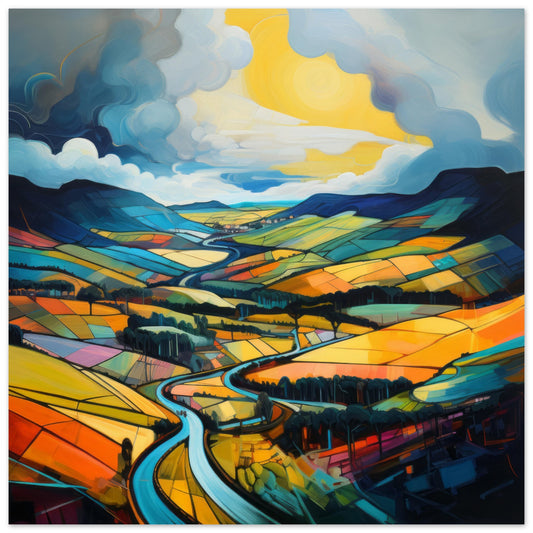 Welsh Valleys Abstract Art - Print Room Ltd No Frame Selected 70x70 cm / 28x28"
