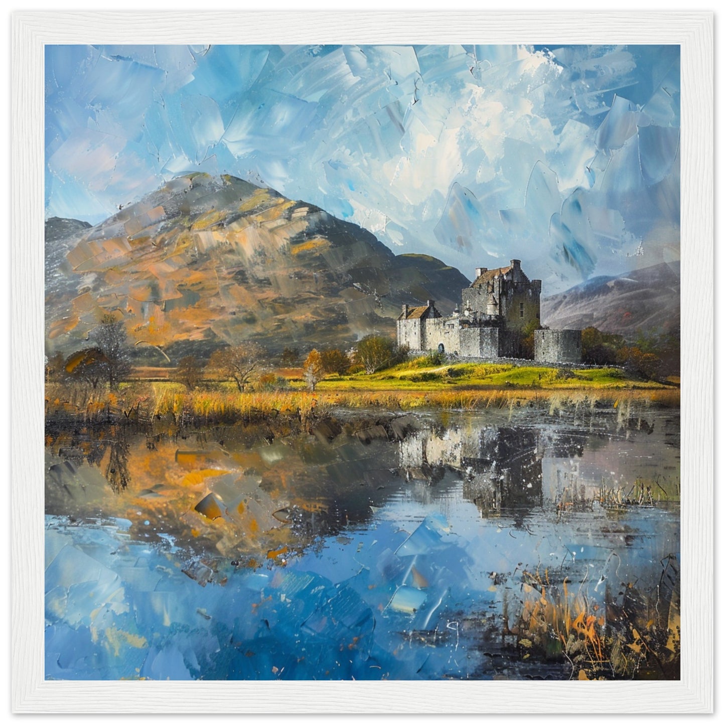 Highland Majesty: Kilchurn Castle white framed art print | By Print Room Ltd