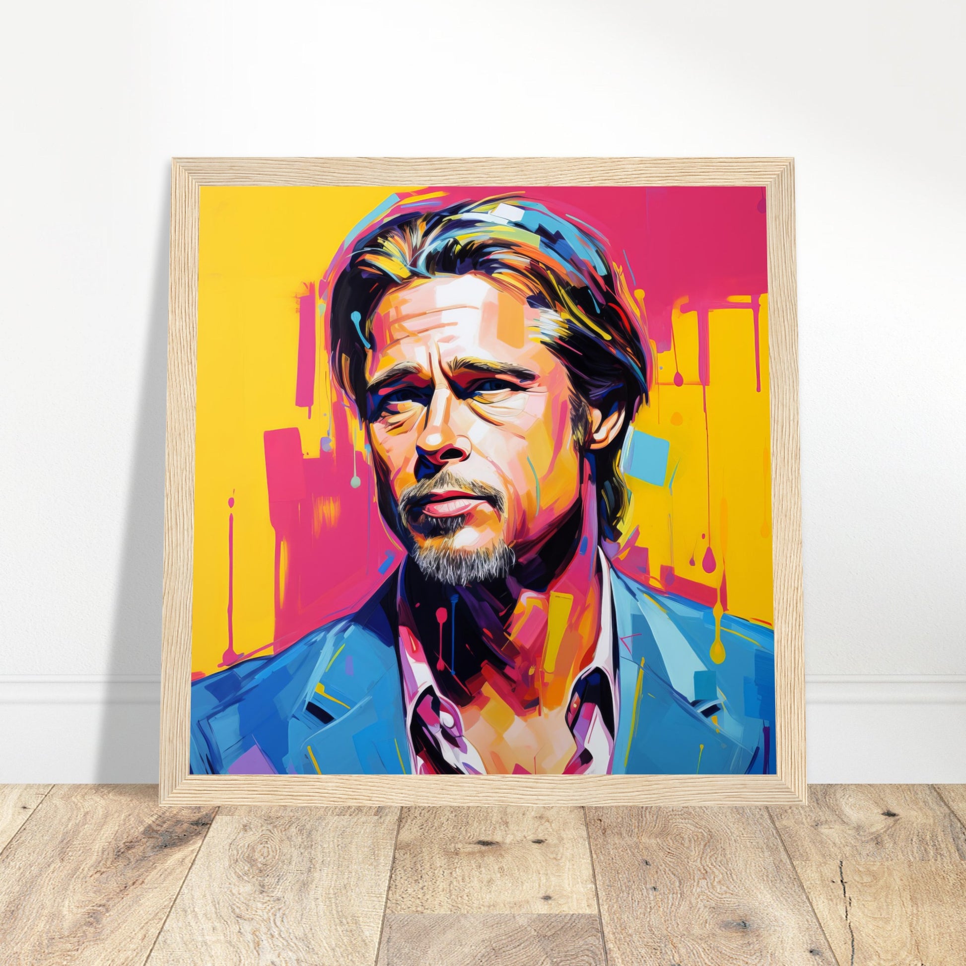Brad Pitt Pop Art - Print Room Ltd Dark wood frame 70x70 cm / 28x28"