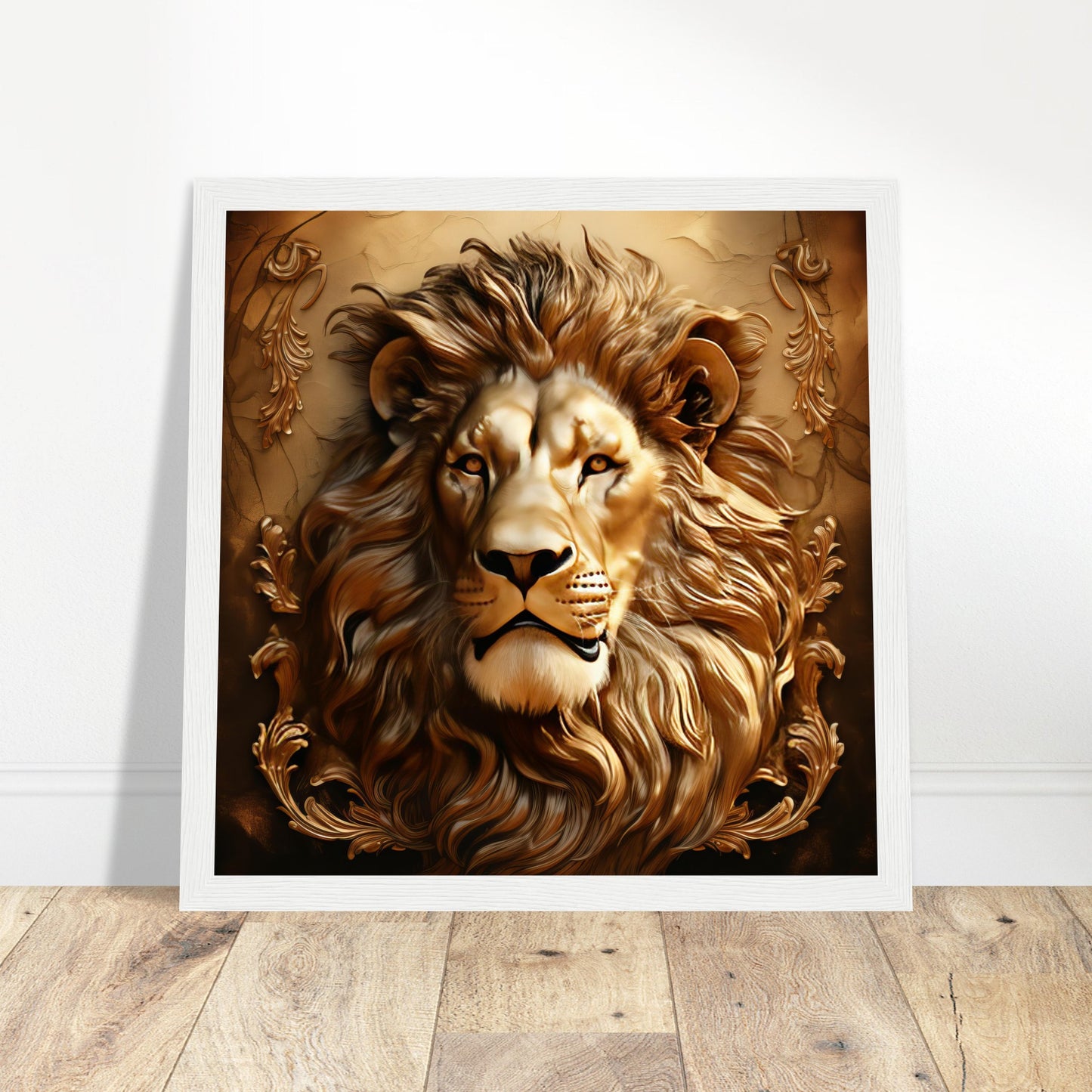 Abstract Lion - Gold Majesty Print - Print Room Ltd Black frame 50x50 cm / 20x20"