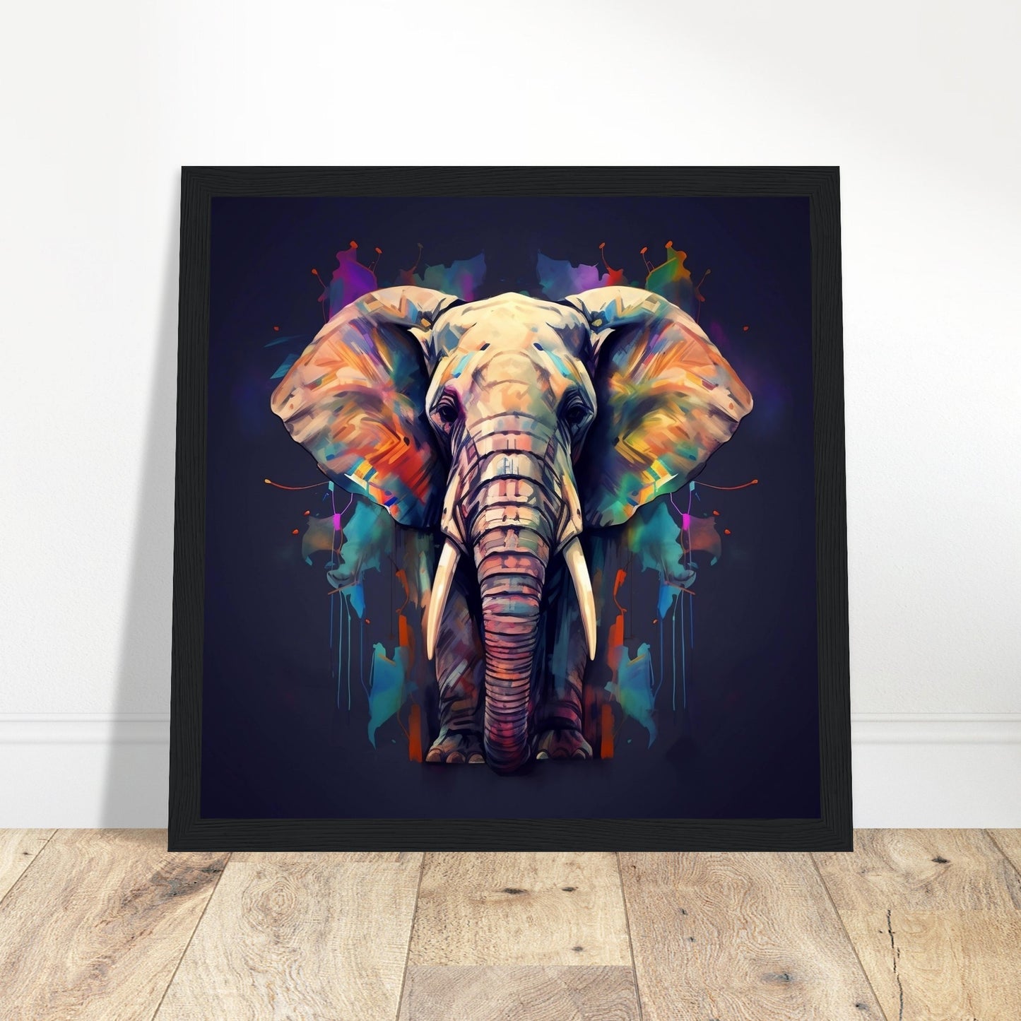 Colourful Elephant Art - Print Room Ltd Dark wood frame 50x50 cm / 20x20"