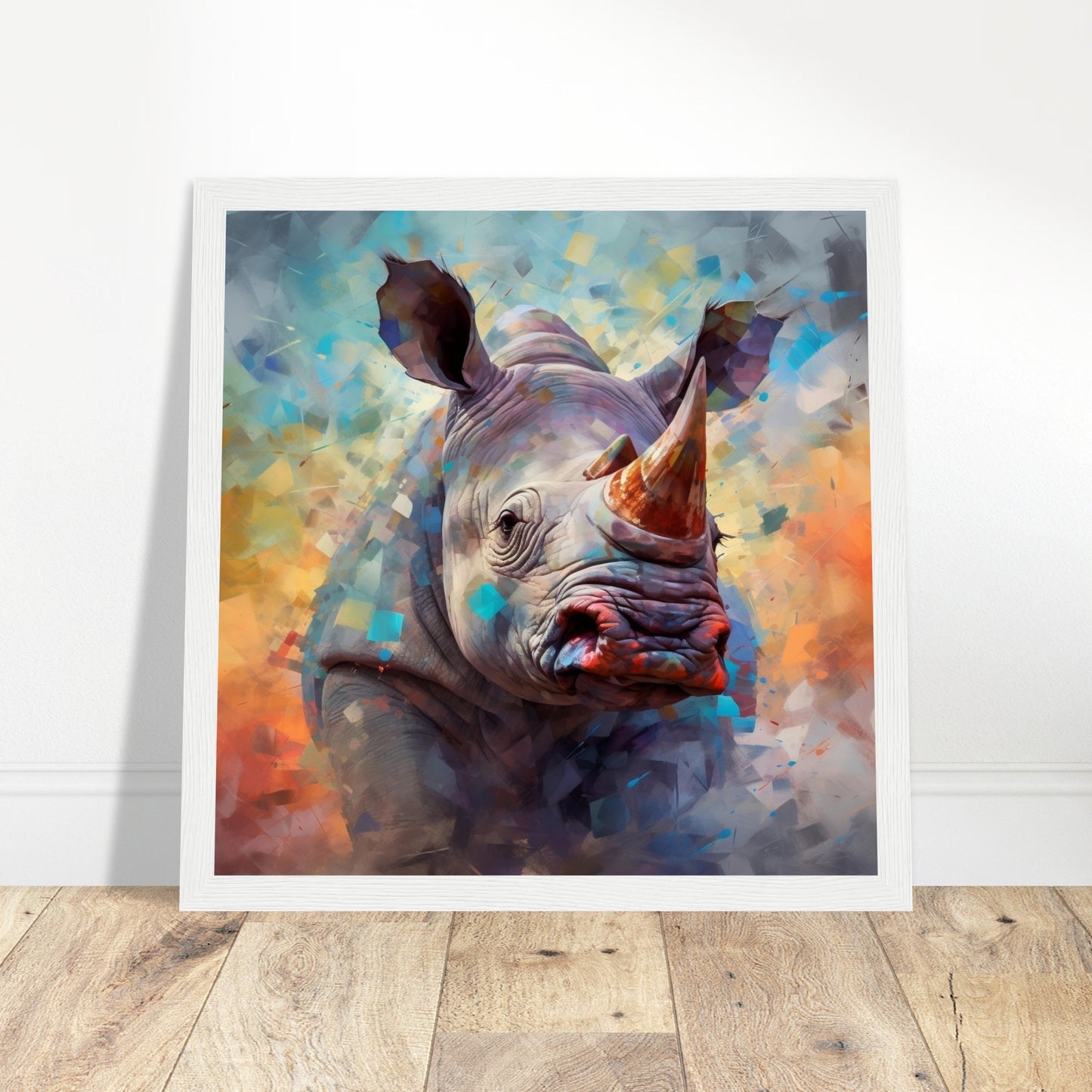 Colourful Rhino Print - Print Room Ltd White frame 50x50 cm / 20x20"