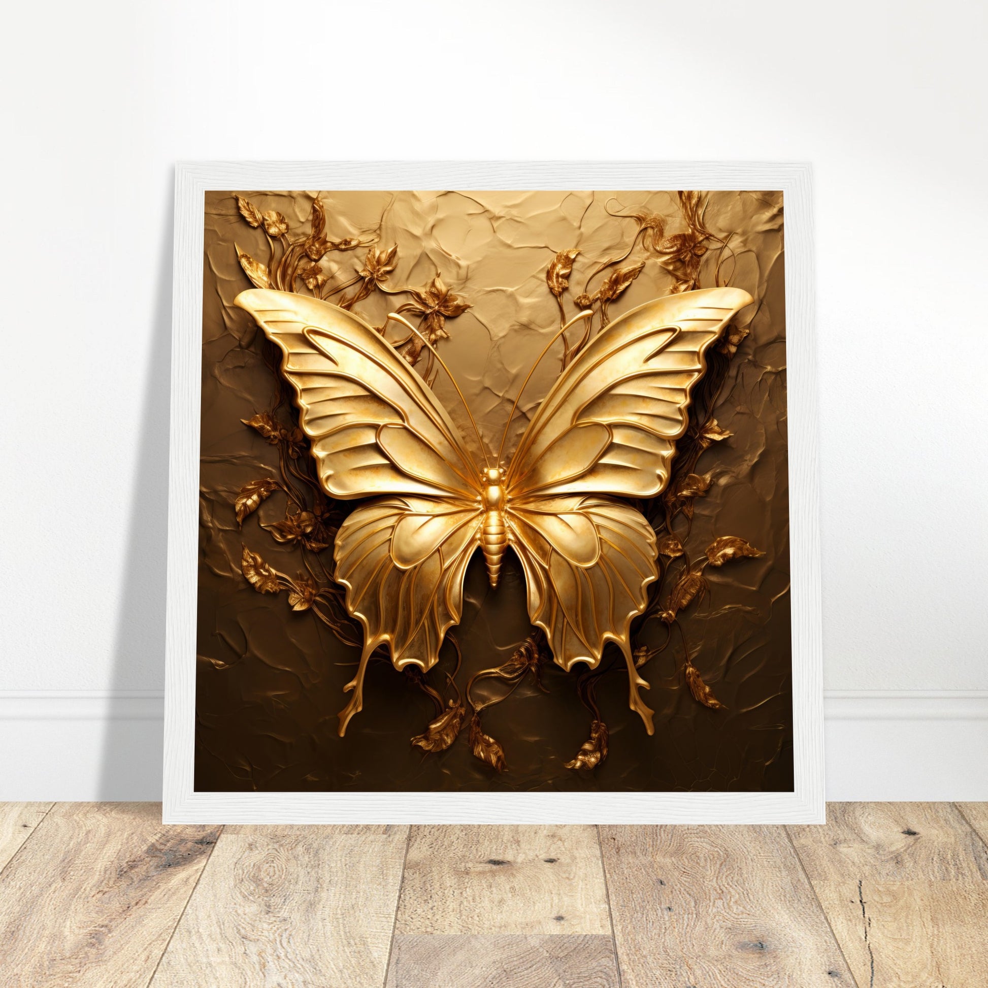 Gold Butterfly Artwork - Print Room Ltd Black frame 70x70 cm / 28x28"