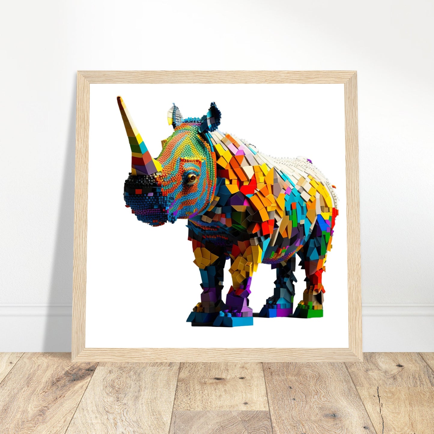 Rhino Adventure Art Print - Print Room Ltd Dark wood frame 70x70 cm / 28x28"