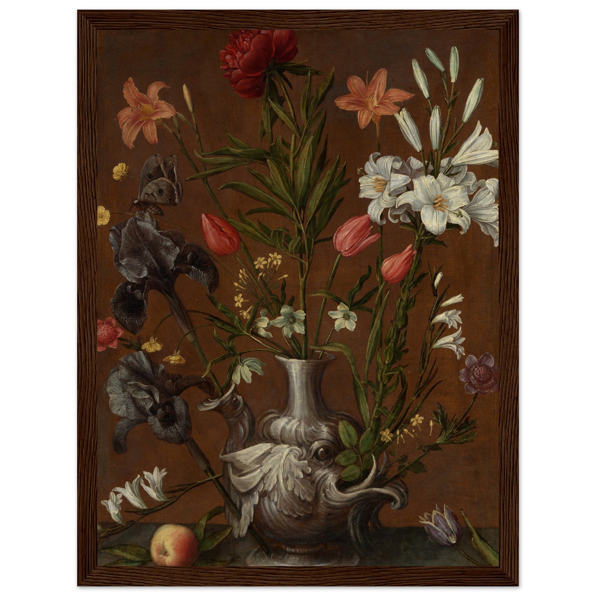 Flowers in a Grotesque Vase art print dark wood frame | By Print Room Ltd