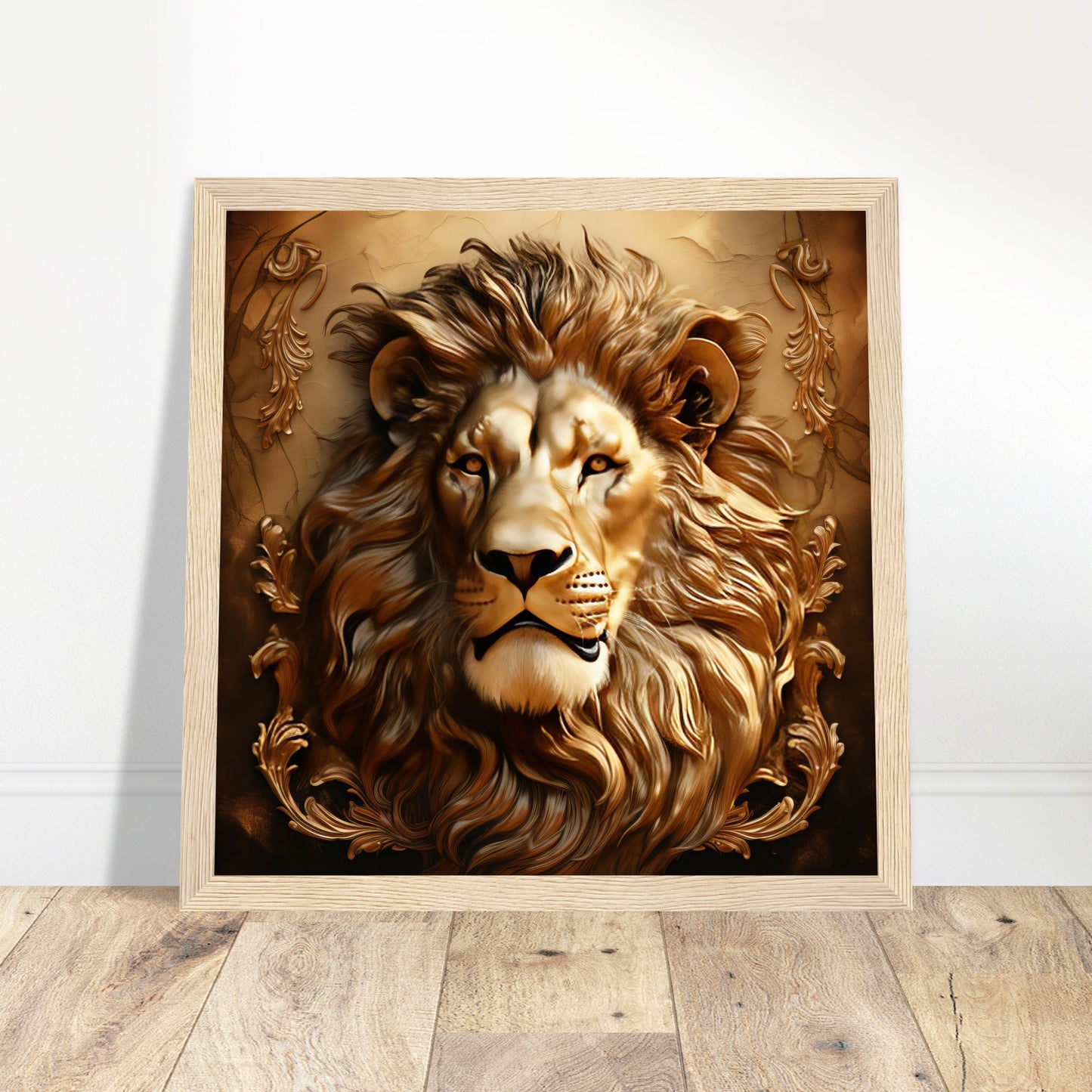 Abstract Lion - Gold Majesty Print - Print Room Ltd Dark wood frame 50x50 cm / 20x20"