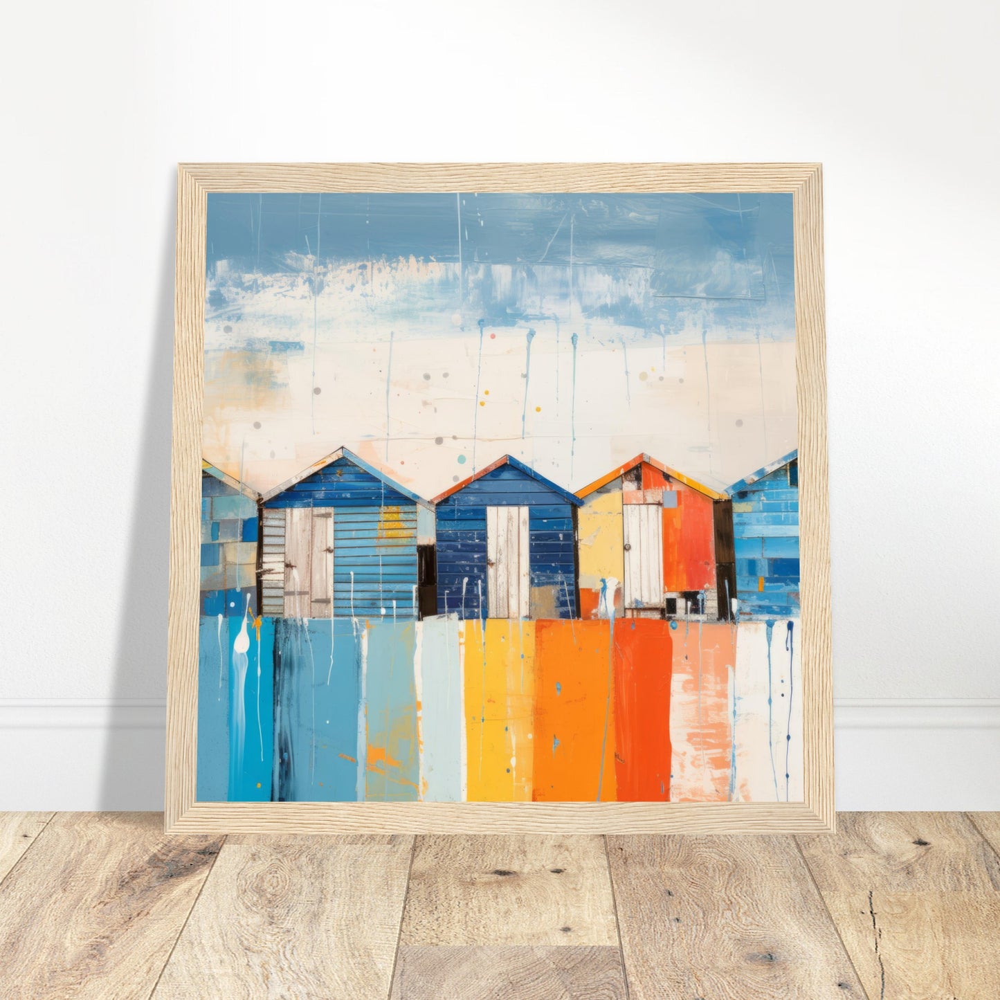 Beach Huts Abstract Art - Print Room Ltd Black frame 30x30 cm / 12x12"