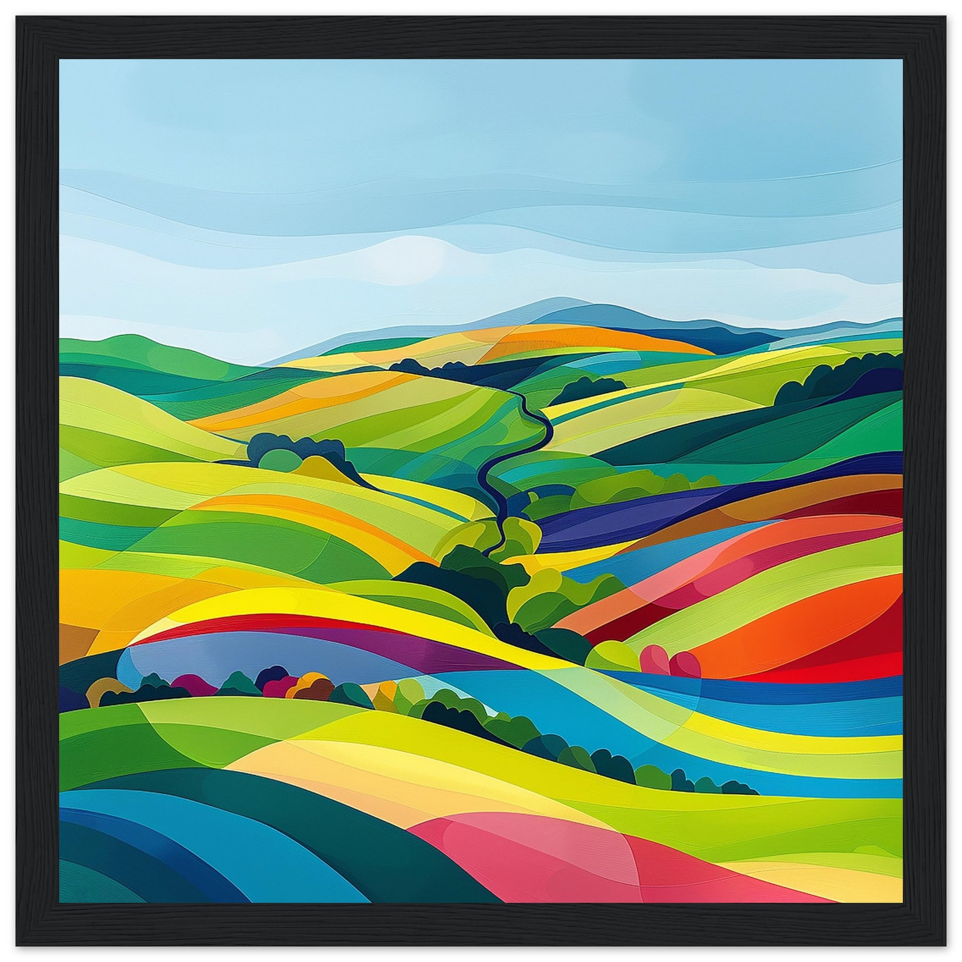 Vivid Valleys: Summer's Palette black framed art print  | by Print Room Ltd