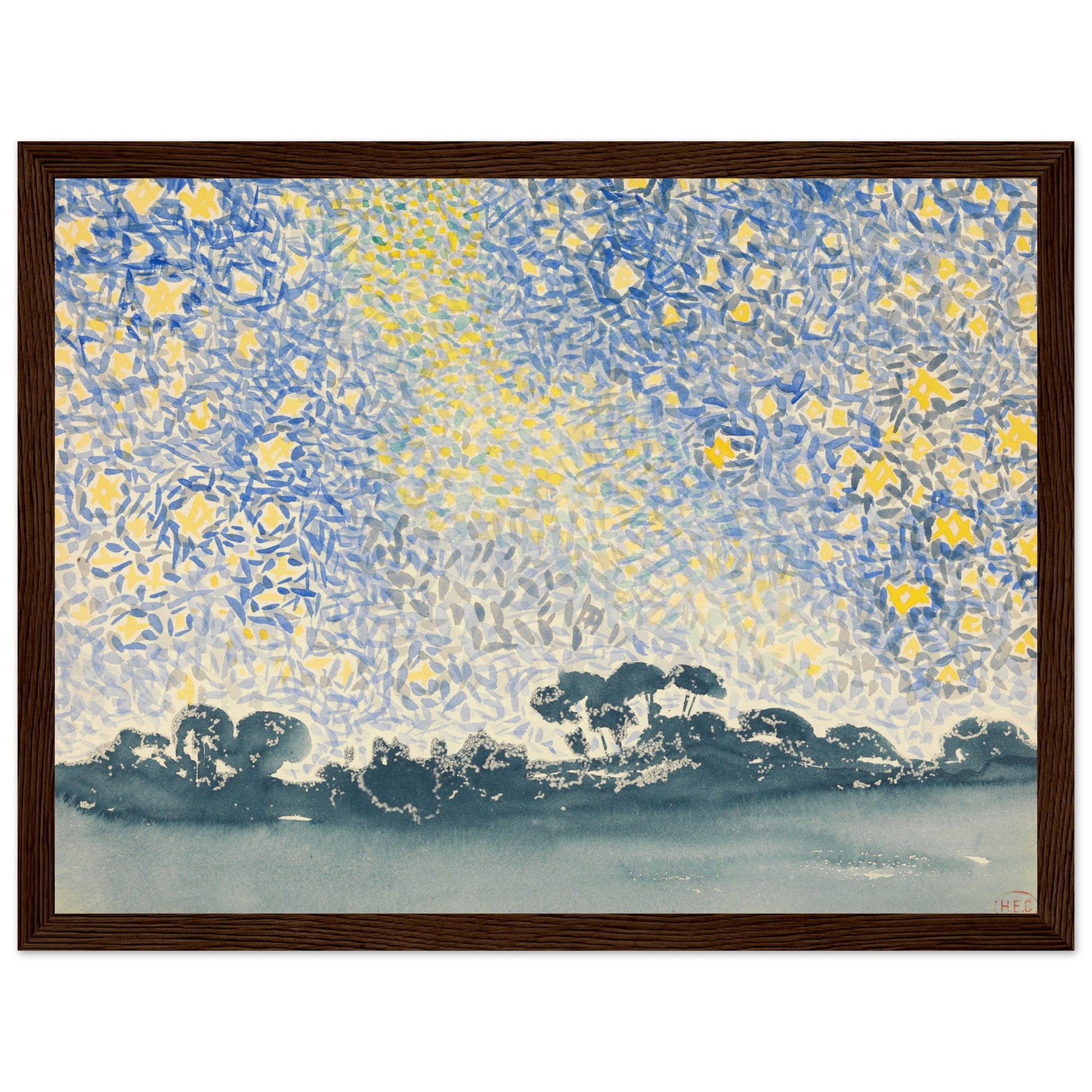 Landscape with Stars Artwork Print dark wood frame | By Print Room Ltd