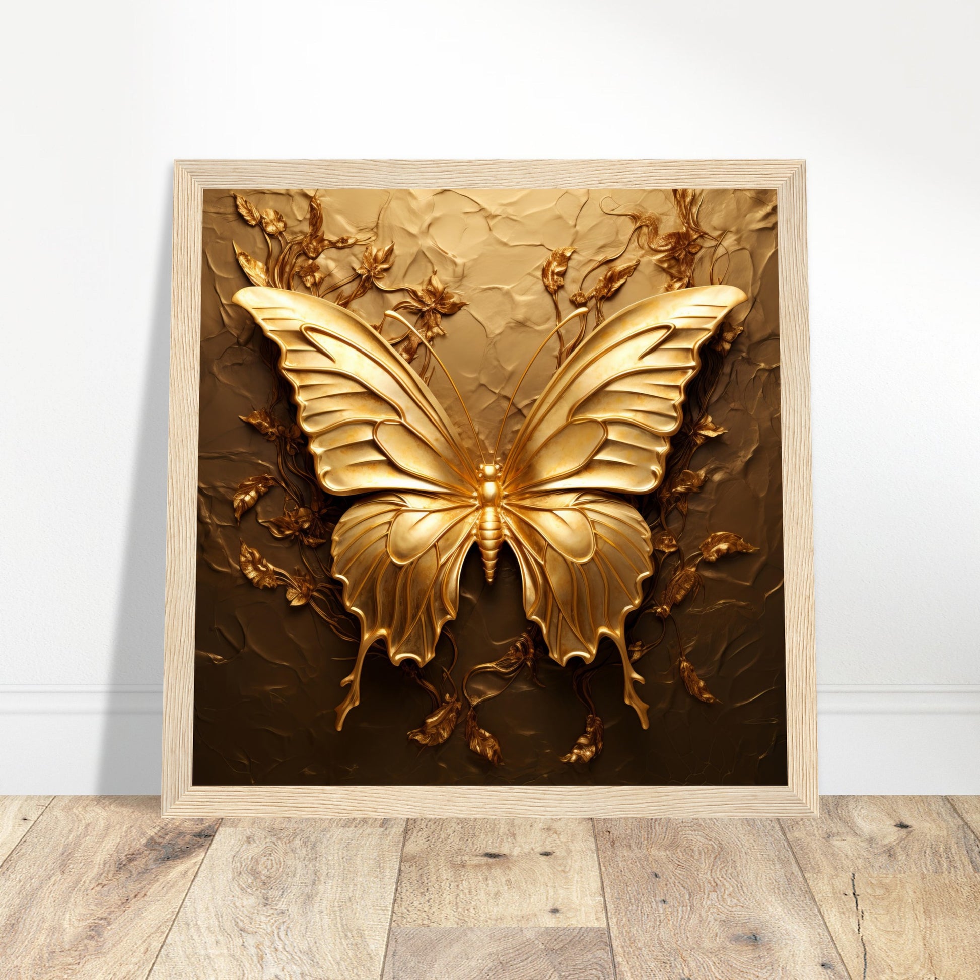 Gold Butterfly Artwork - Print Room Ltd Black frame 30x30 cm / 12x12"