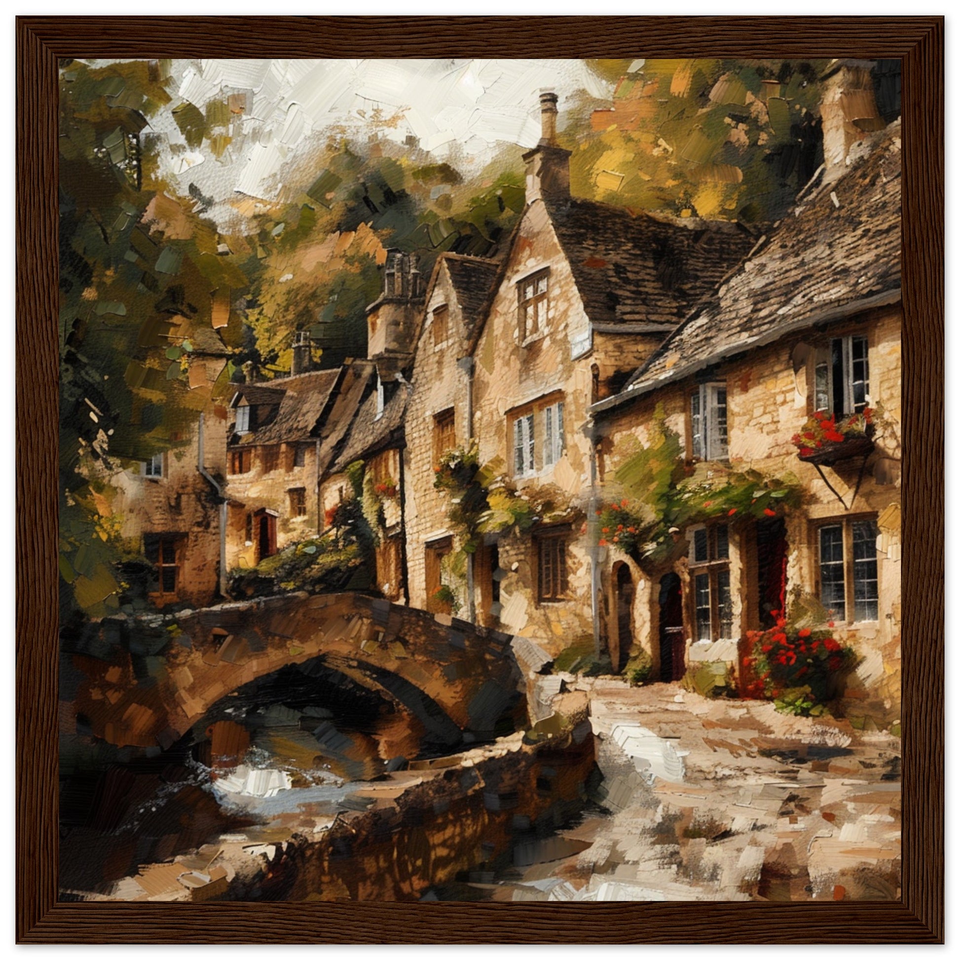 Autumn Whisper in Castle Combe dark wood framed art print| By Print Room Ltd