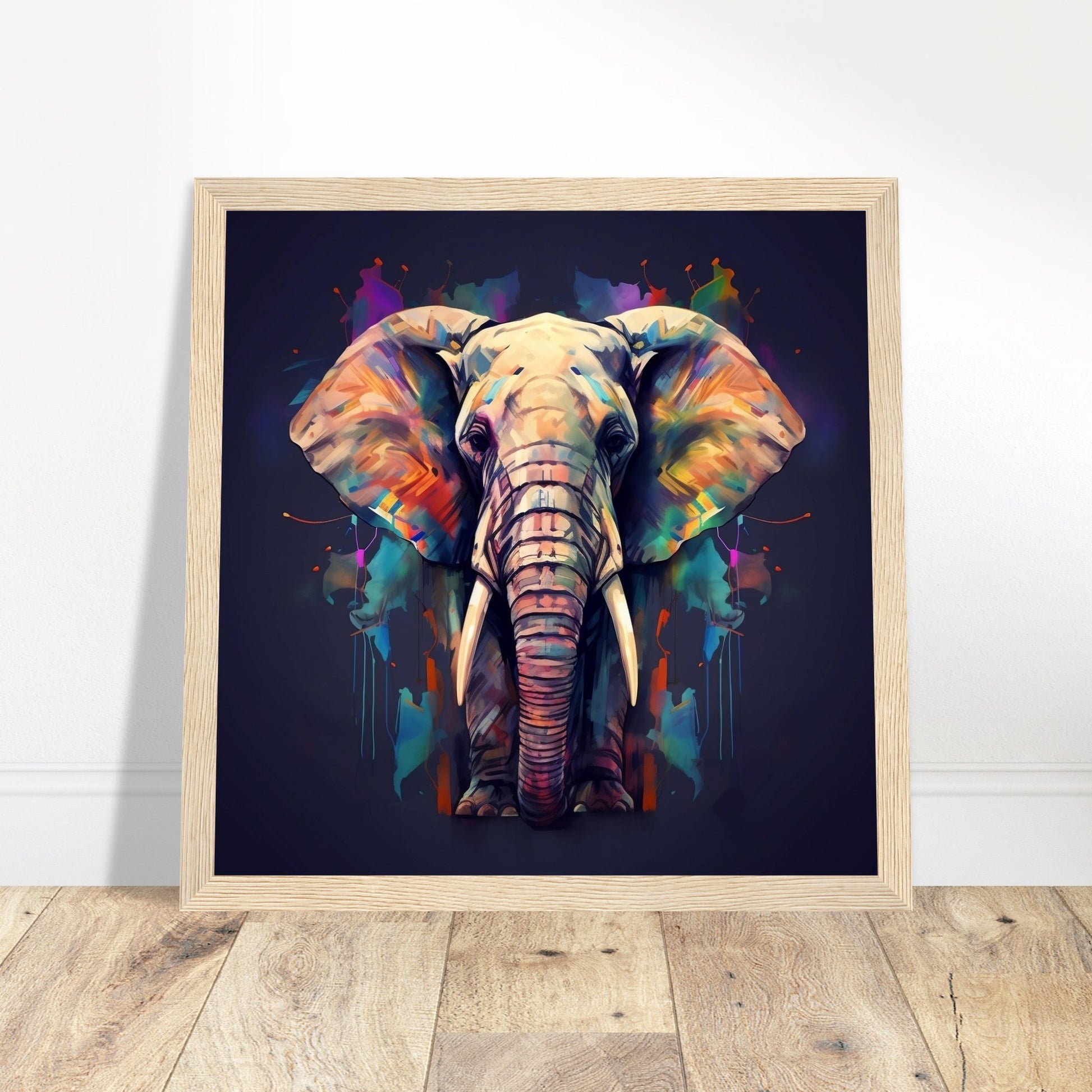 Colourful Elephant Art - Print Room Ltd White frame 70x70 cm / 28x28"