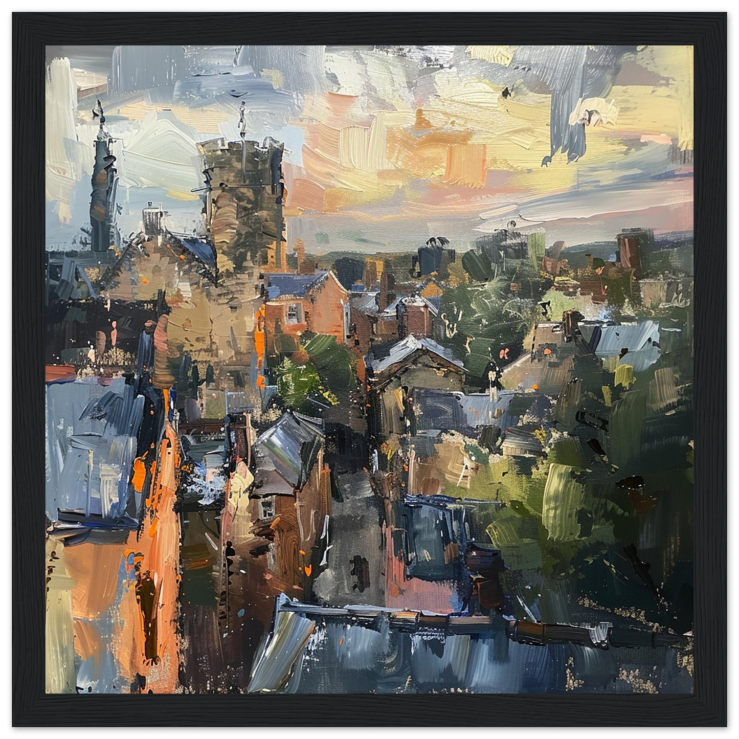 Dawn at Ludlow: Townscape Textures Art Print Black Framed | by Print Room Ltd