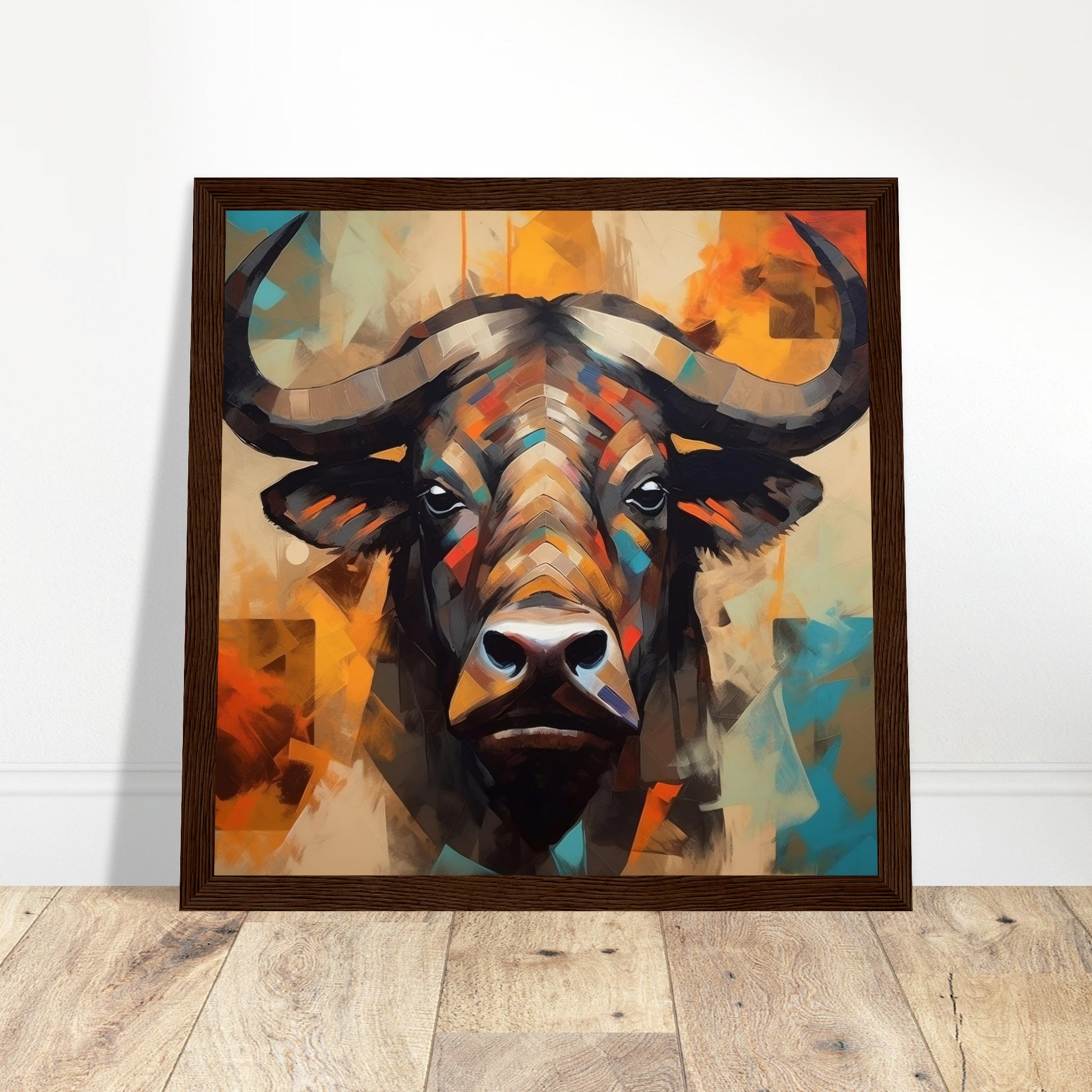 Colourful Buffalo Artwork - Print Room Ltd Dark wood frame 50x50 cm / 20x20"