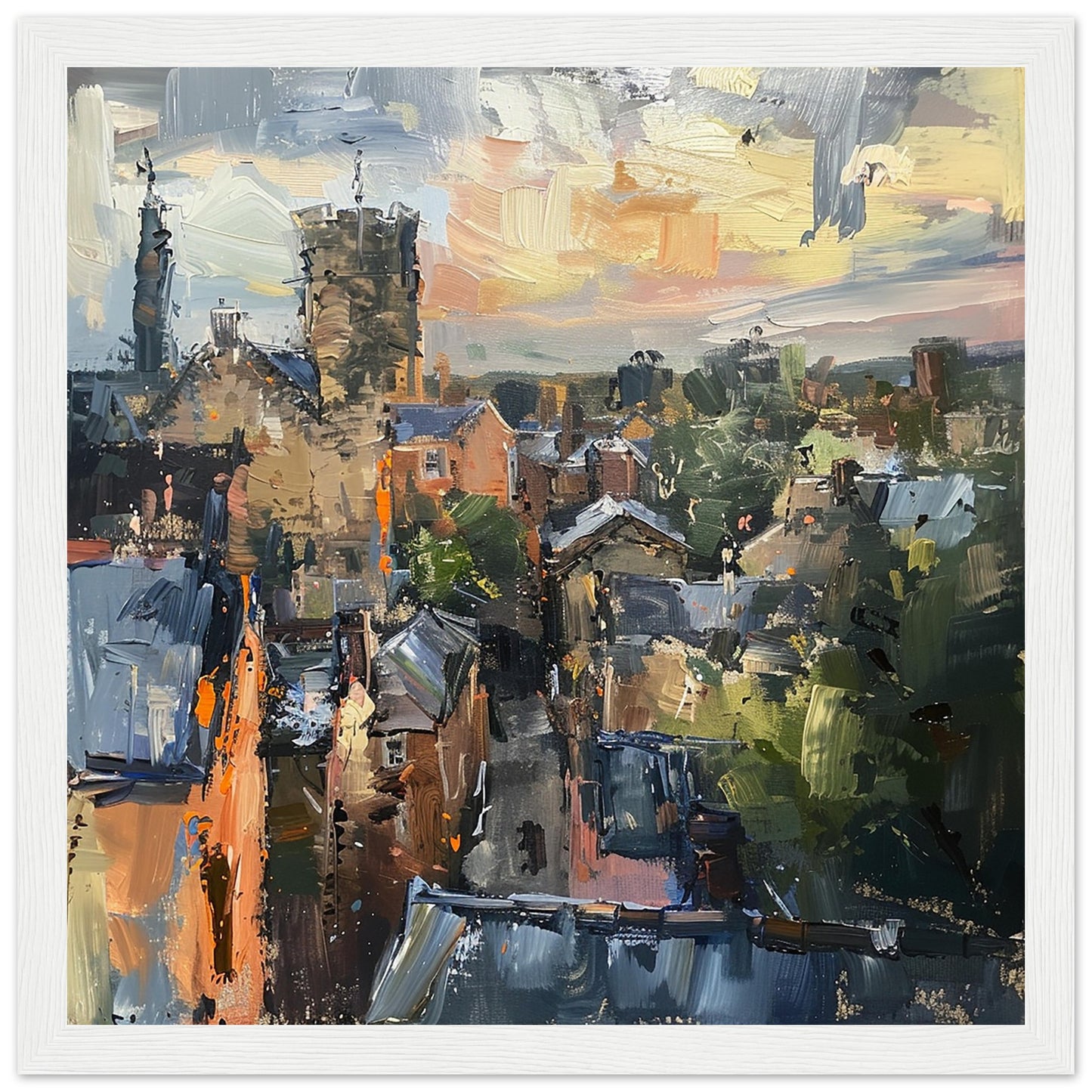 Dawn at Ludlow: Townscape Textures Art Print White Framed | by Print Room Ltd