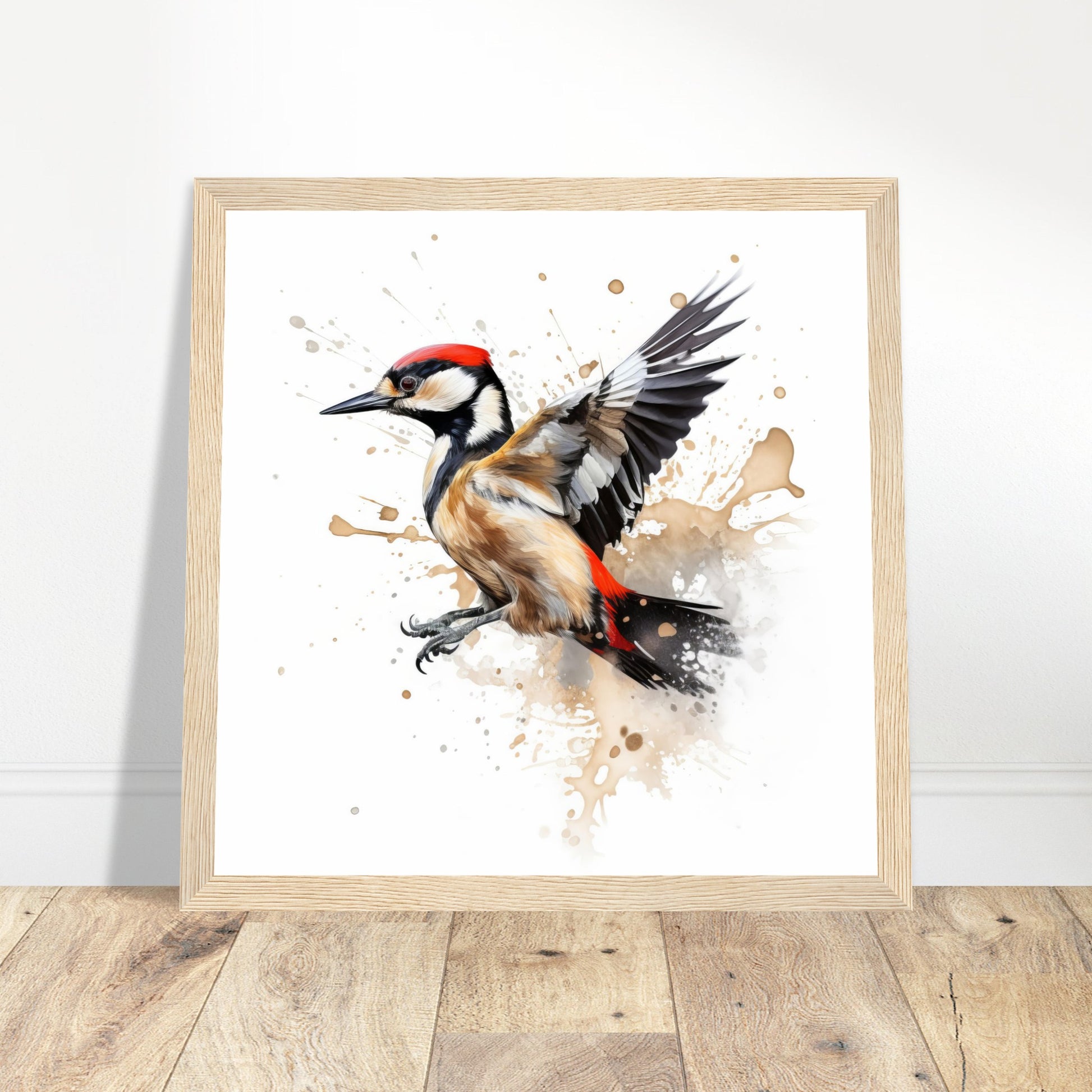 Great Spotted Woodpecker Print - Print Room Ltd Black frame 70x70 cm / 28x28"