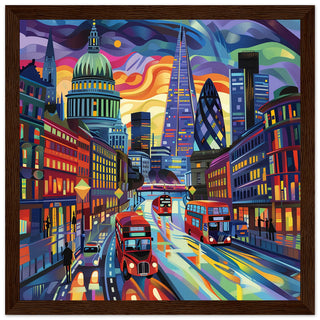 London City Lights and Iconic Sights - Dark wood Framed London Skyline| By Print Room Ltd