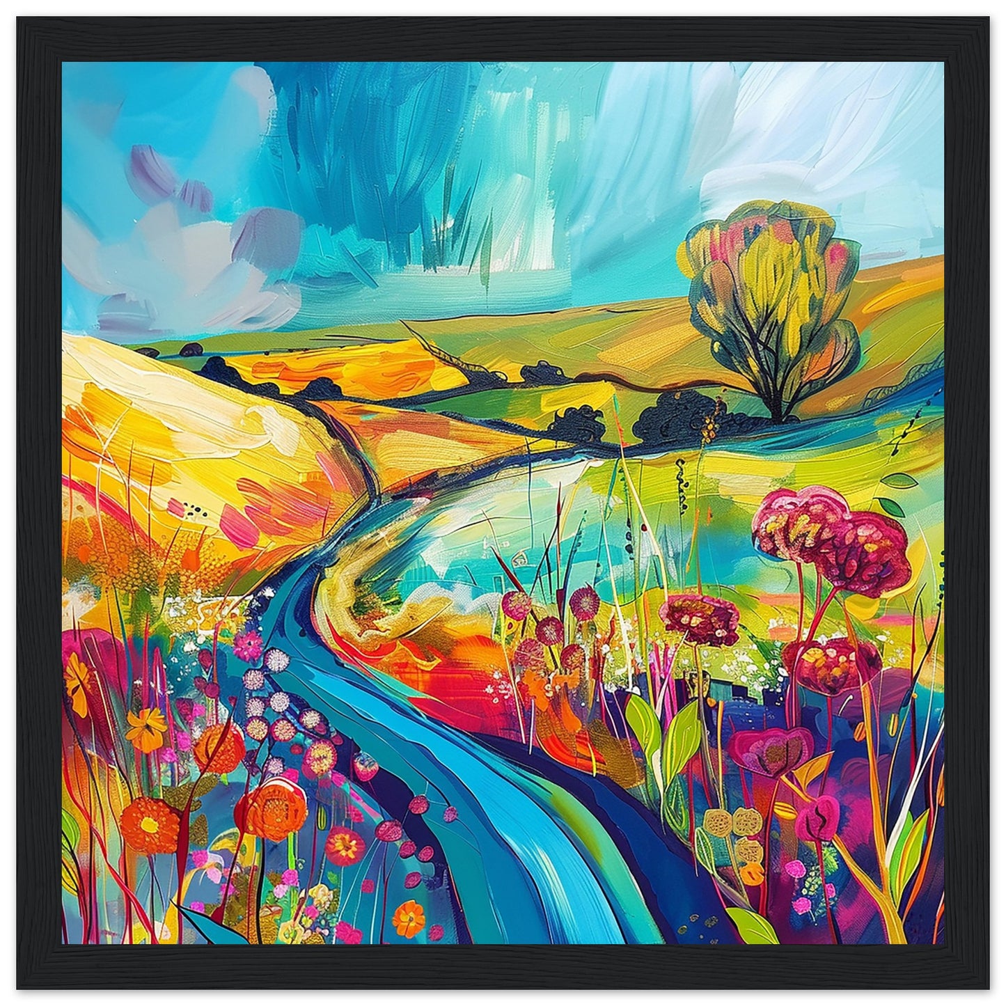 Floral Fantasia: A Journey Through Colour black framed art print | by Print Room Ltd
