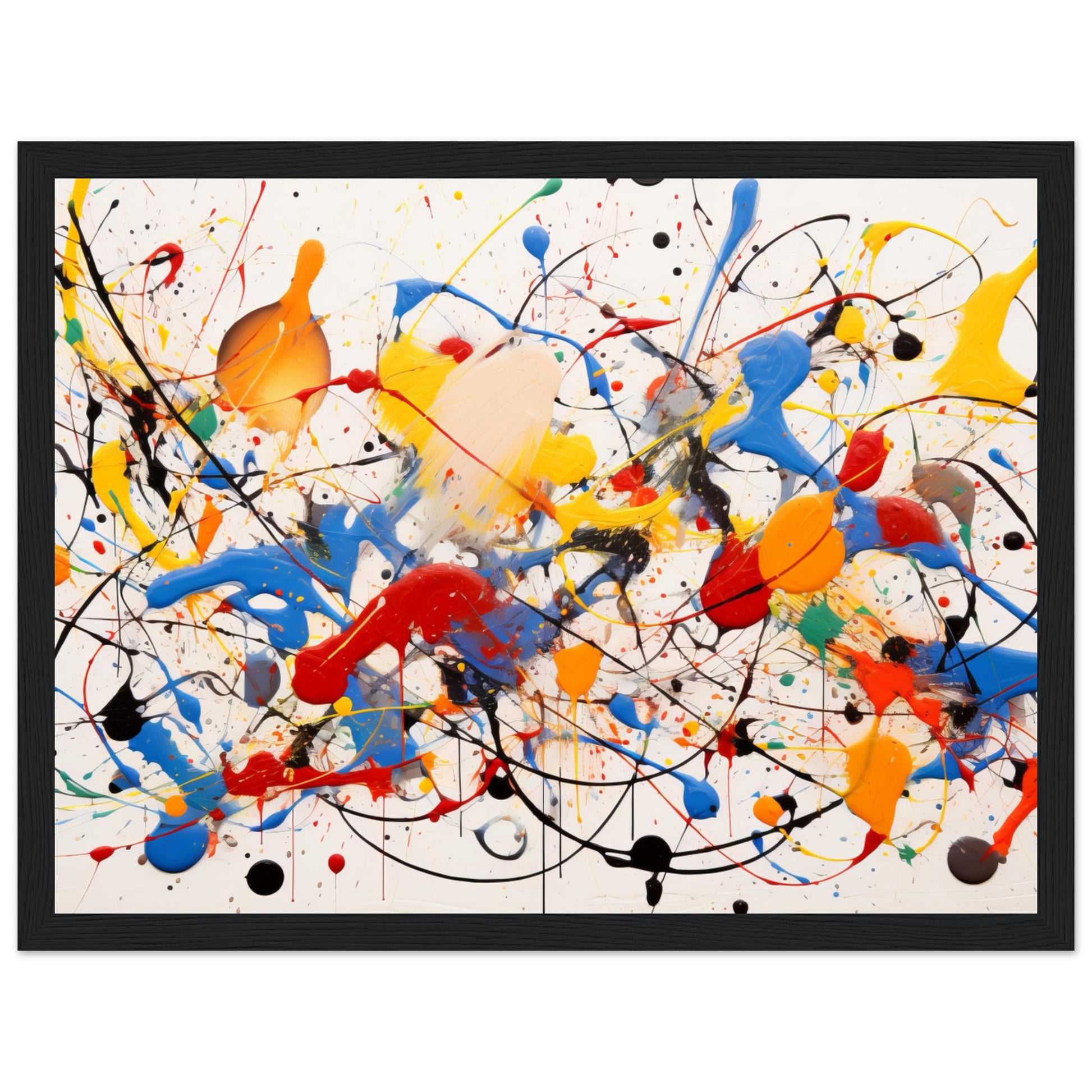 Dynamic Abstract Art Print #17 - Inspired by Pollock Black frame 70x100 cm / 28x40"