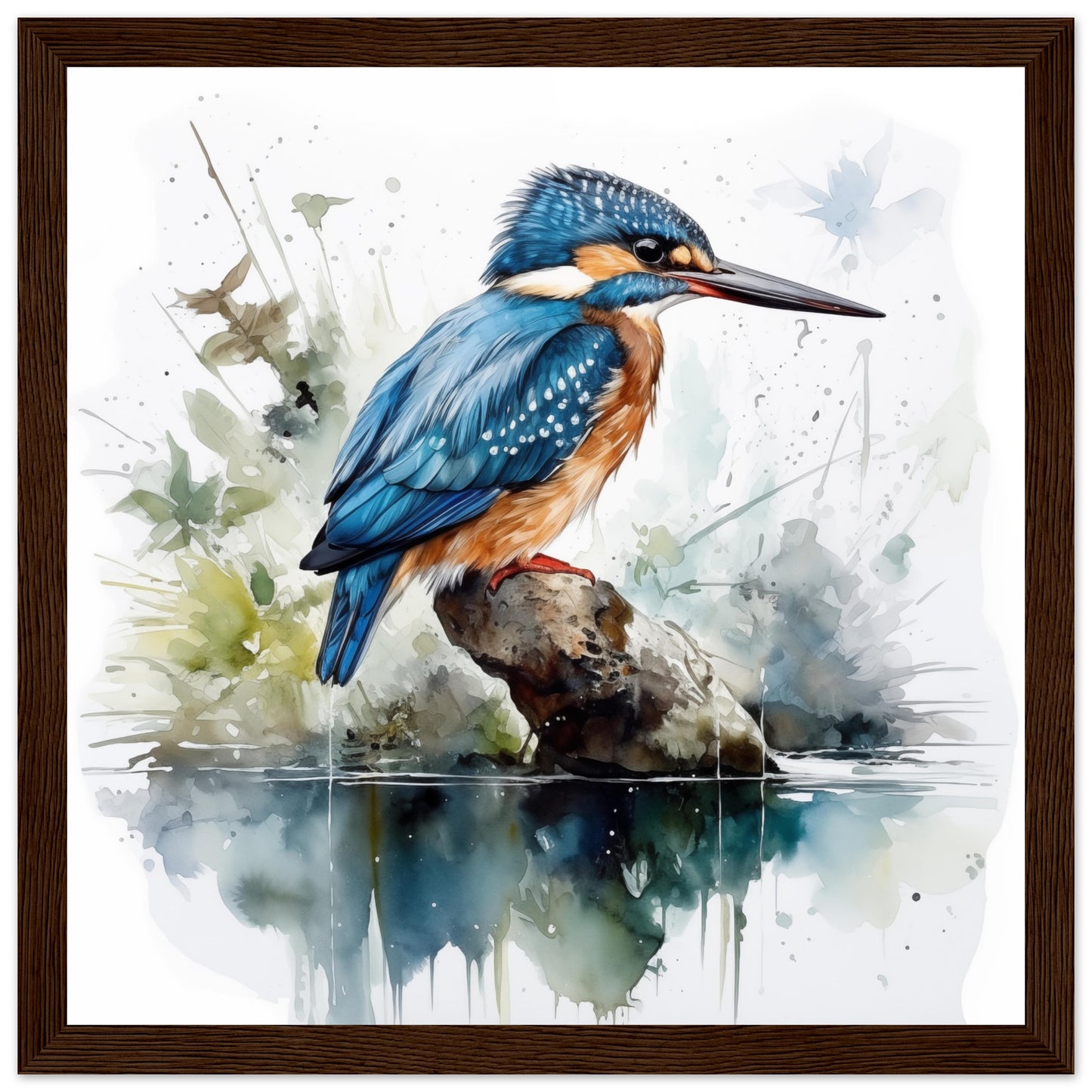 Kingfisher  Dark wood Framed Art Print 30x30, 50x50, 70x70 Print Room Ltd