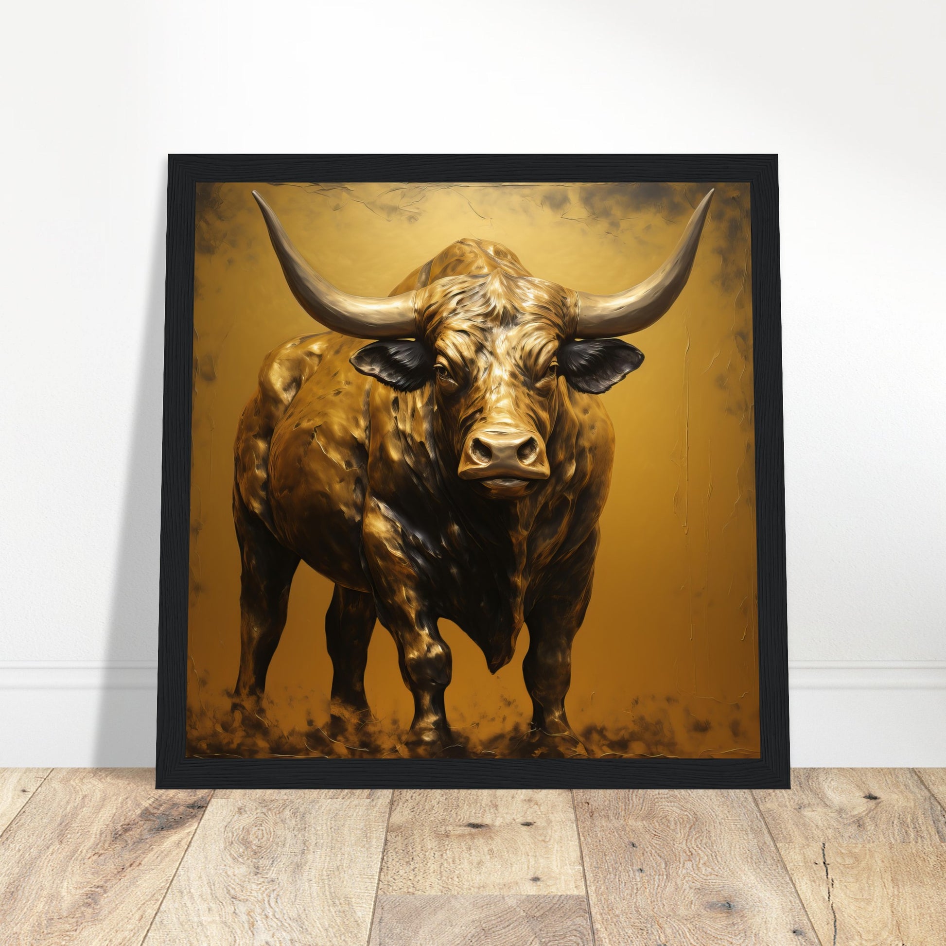 Bull Artwork - Print Room Ltd Dark wood frame 30x30 cm / 12x12"