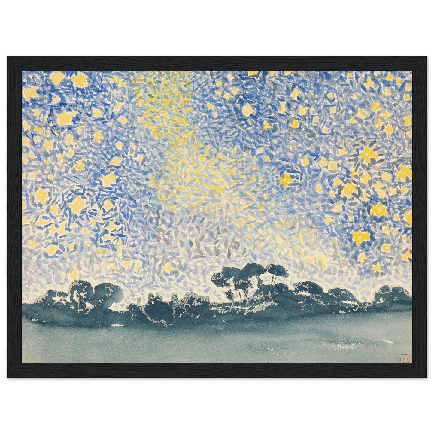 Landscape with Stars Artwork Print black frame | By Print Room Ltd