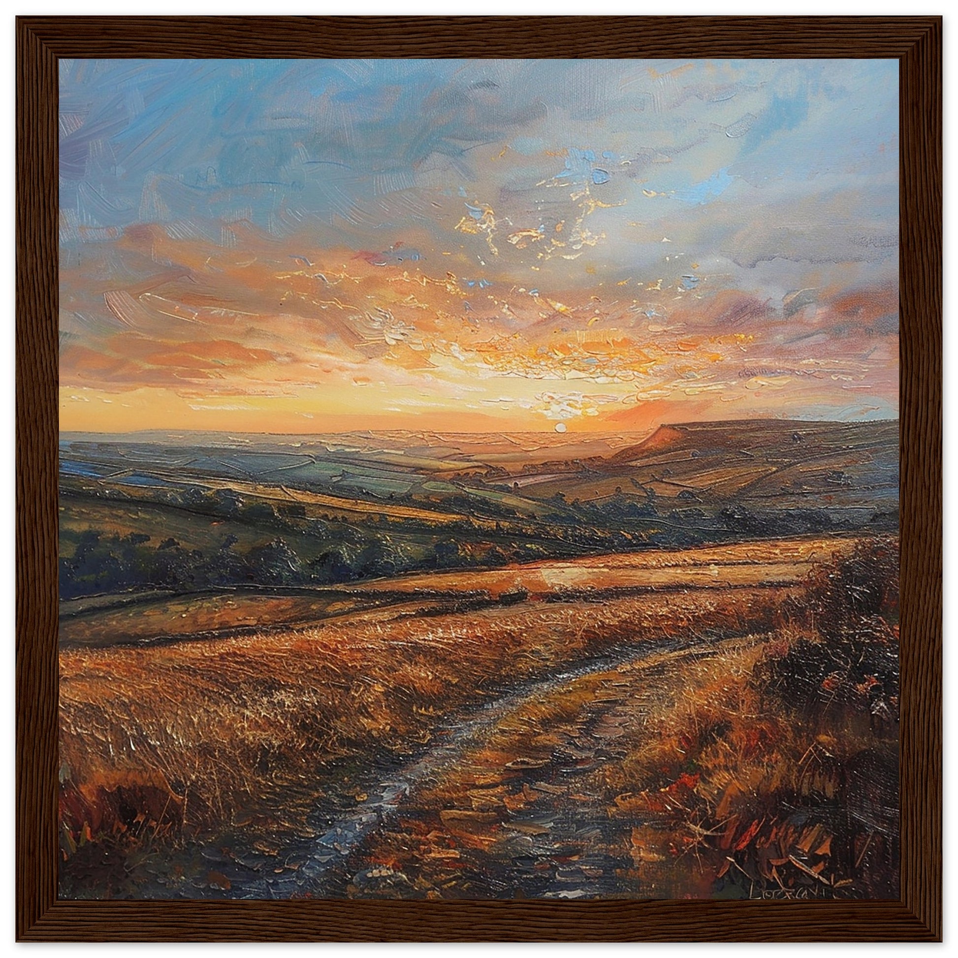 Amber Awakening: Sunrise over Glossop Dale dark wood framed art print | by Print Room Ltd