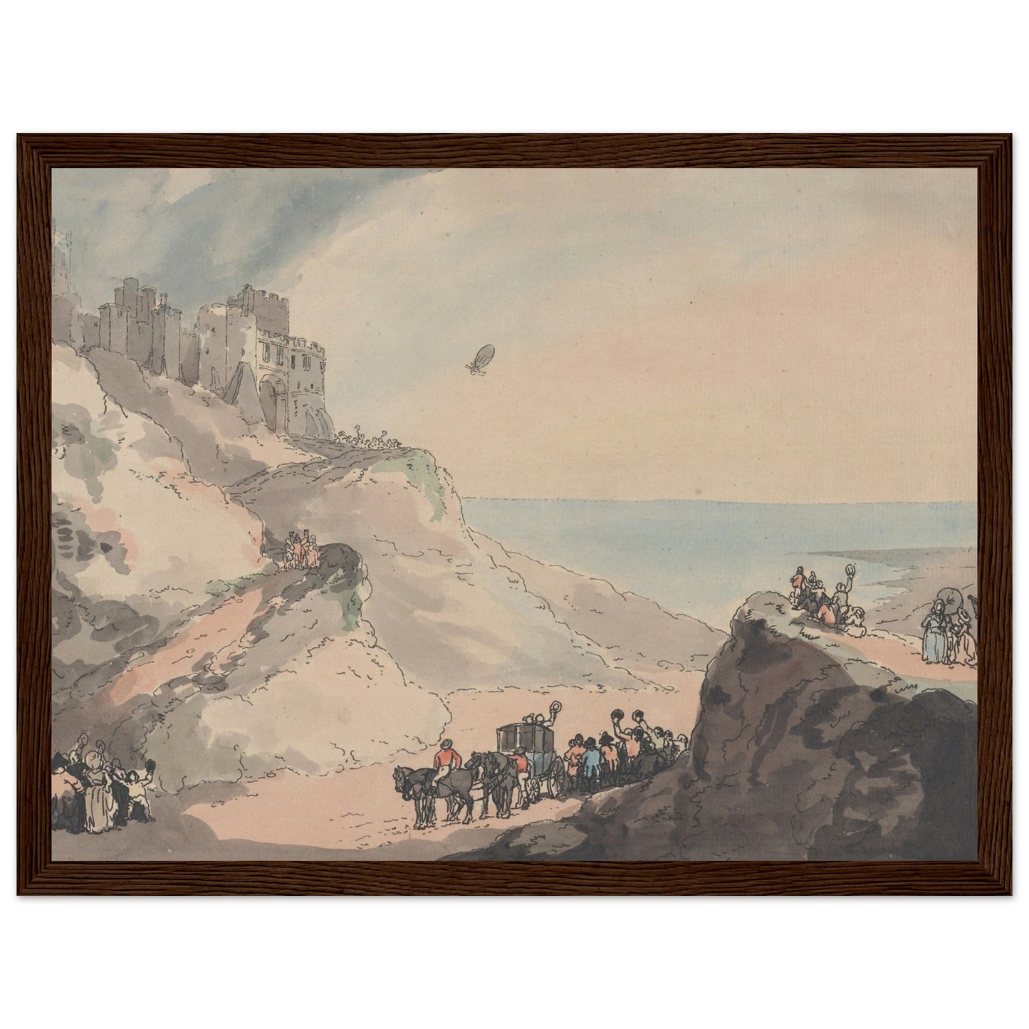 Blanchard and Jeffries' Balloon from Dover artwork print dark wood frame | By Print Room Ltd