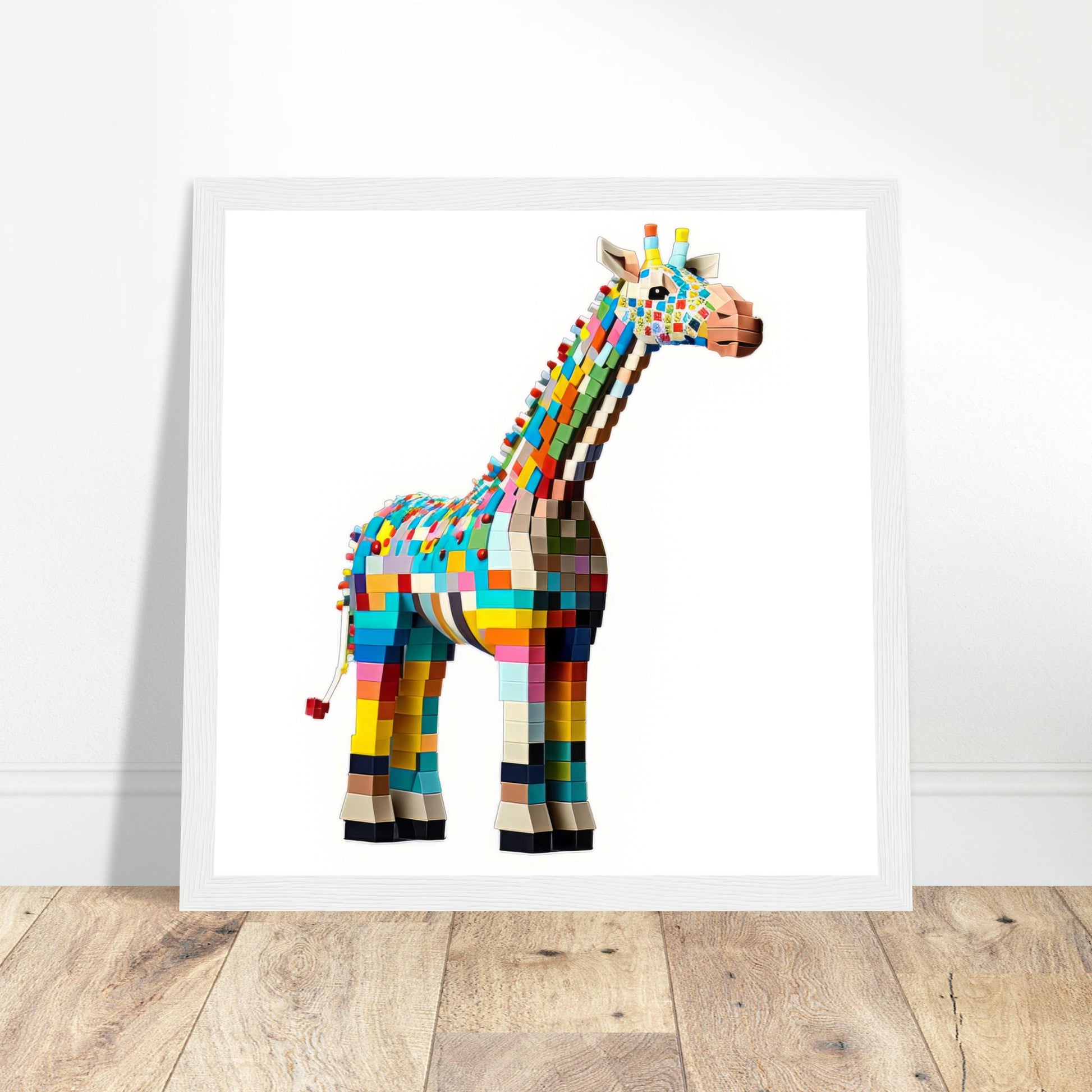 Block Giraffe Art Print - Print Room Ltd Dark wood frame 50x50 cm / 20x20"