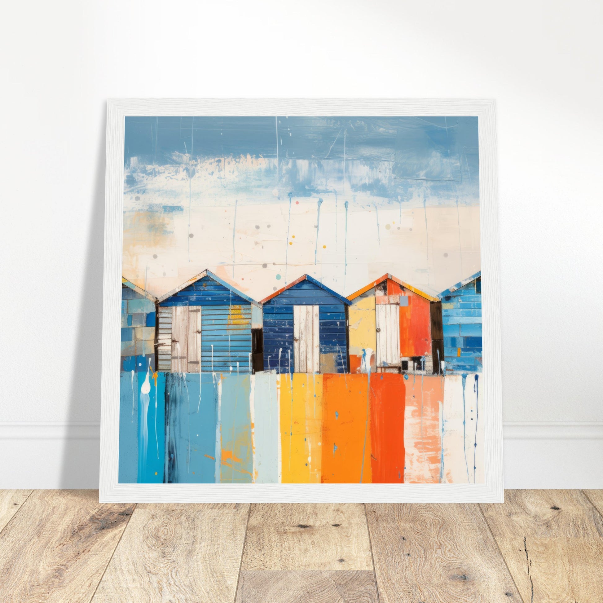 Beach Huts Abstract Art - Print Room Ltd Dark wood frame 70x70 cm / 28x28"