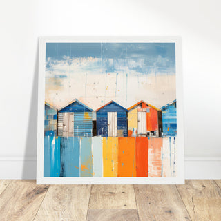 Beach Huts Abstract Art - Print Room Ltd Dark wood frame 70x70 cm / 28x28"