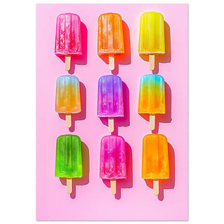 A Playful Symphony of Summer - Colourful Popsicles on a Pink Canvas Art Print