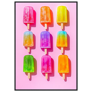 A Playful Symphony of Summer - Colourful Popsicles on a Pink Canvas Art Print Black Frame