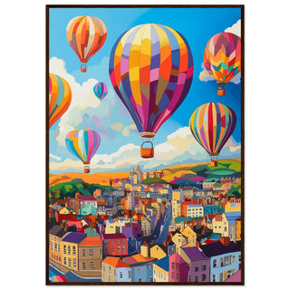 Abstract Colourful Hot Air Balloons Over Bristol Art Print Dark Wood Frame
