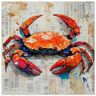Abstract Crab Over Vintage Newsprint Art Print
