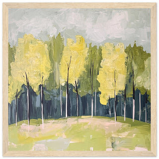 Abstract Forest of Serene Tall Trees Light Wood Frame Art Print