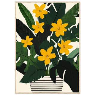 Sunshine in a Striped Pot Art Print Light Wood Frame