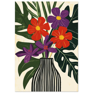 Tropical Blooms in Stripes Art Print