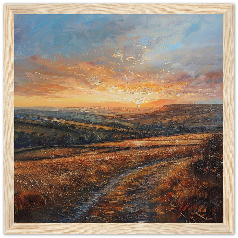 Amber Awakening: Sunrise over Glossop Dale framed wood art print | by Print Room Ltd