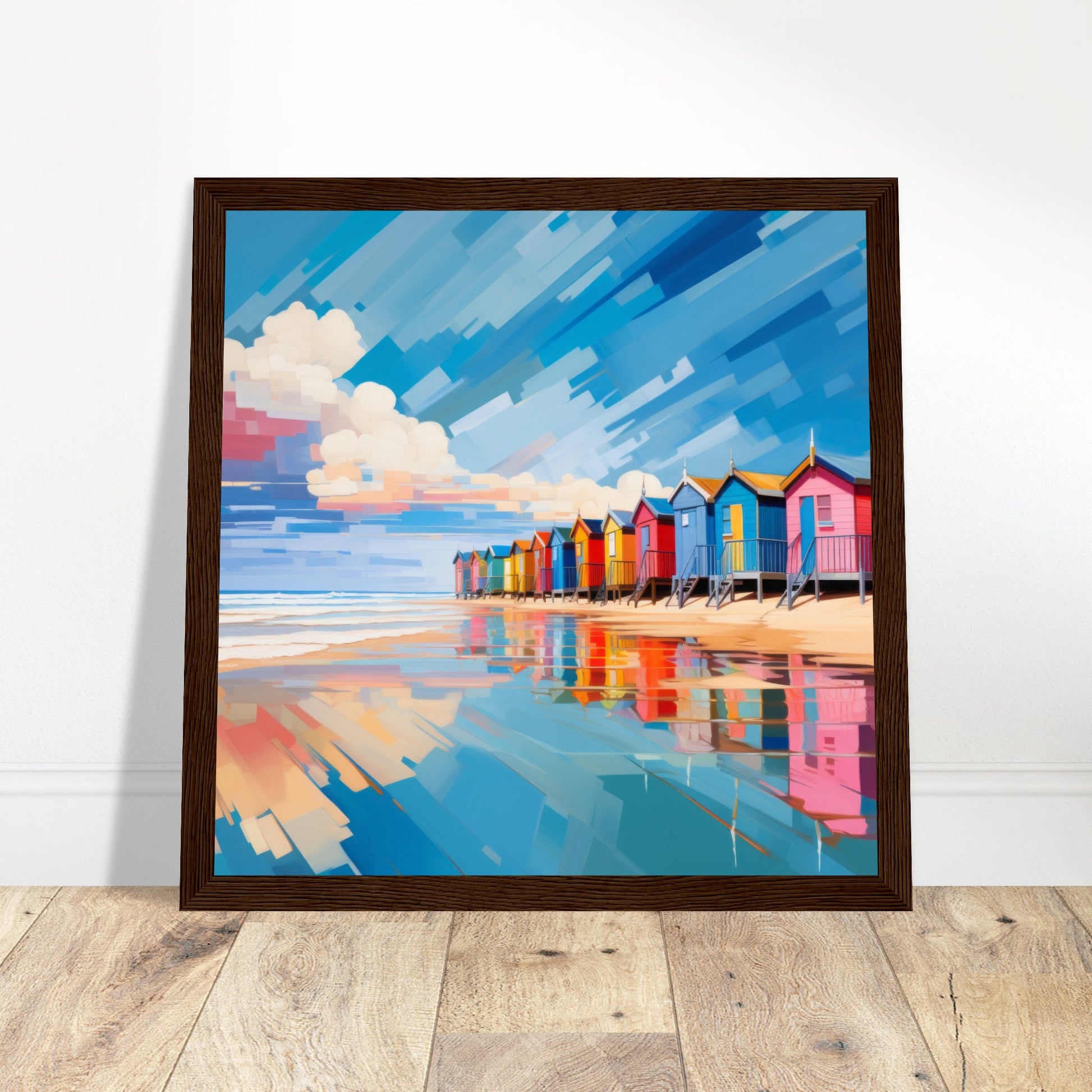 Vibrant Beach Huts Beach Art - Print Room Ltd White frame 50x50 cm / 20x20"