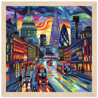 London City Lights and Iconic Sights - Wood Framed London Skyline| By Print Room Ltd